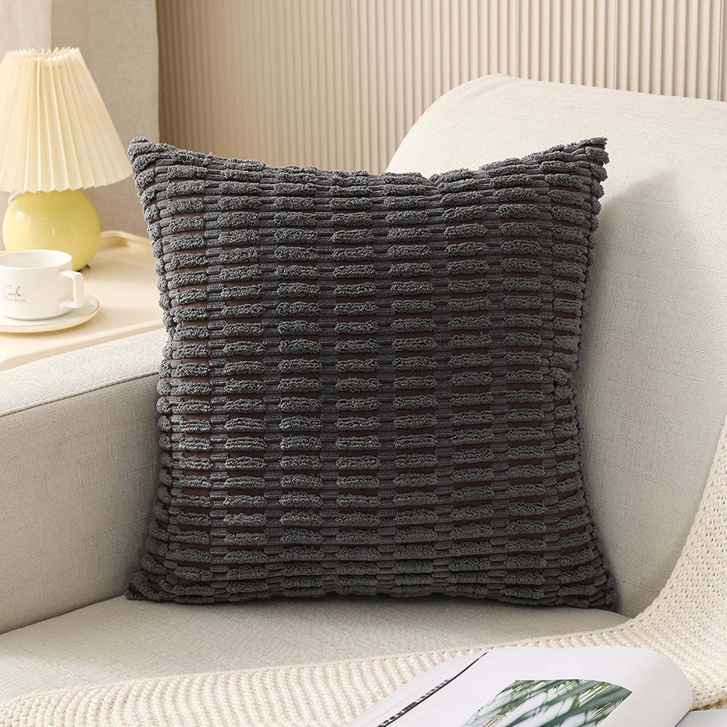 Corduroy Boho Striped Throw Pillow Covers Solid Cushion Covers for Sofa Living Room