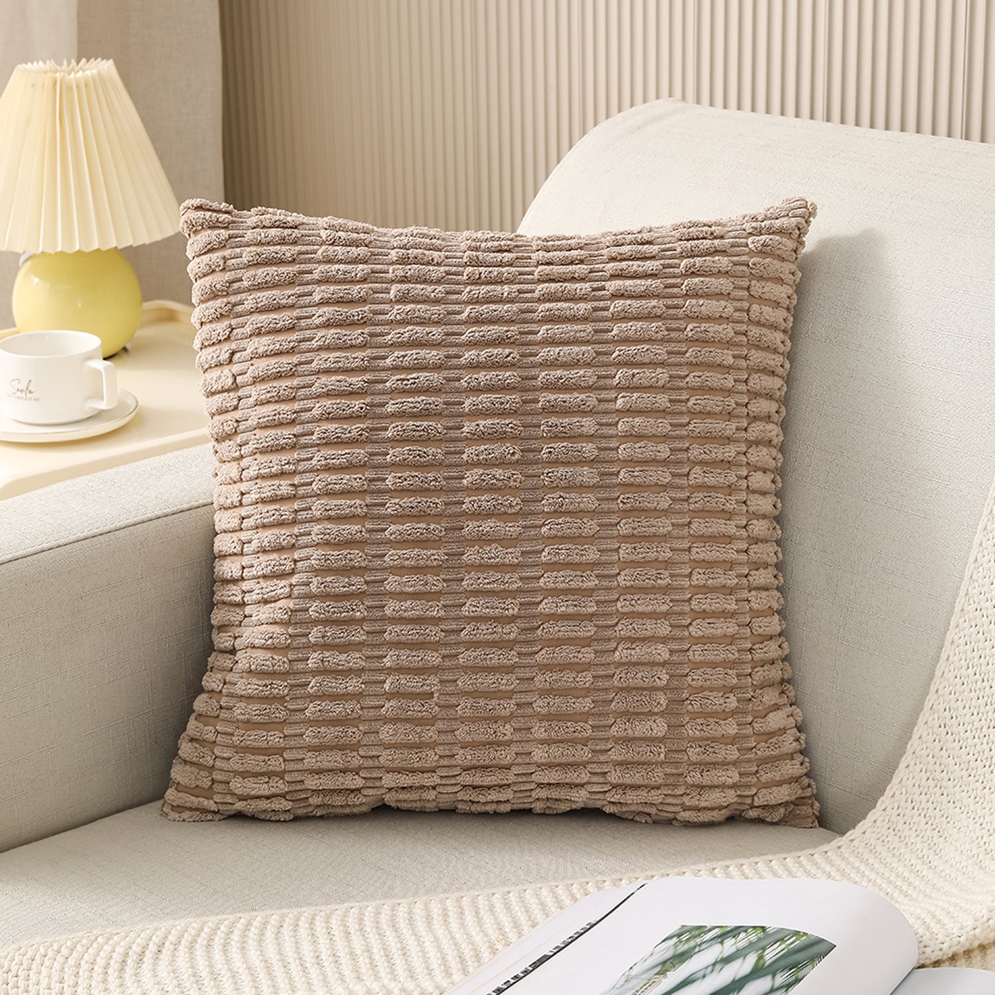 Corduroy Boho Striped Throw Pillow Covers Solid Cushion Covers for Sofa Living Room