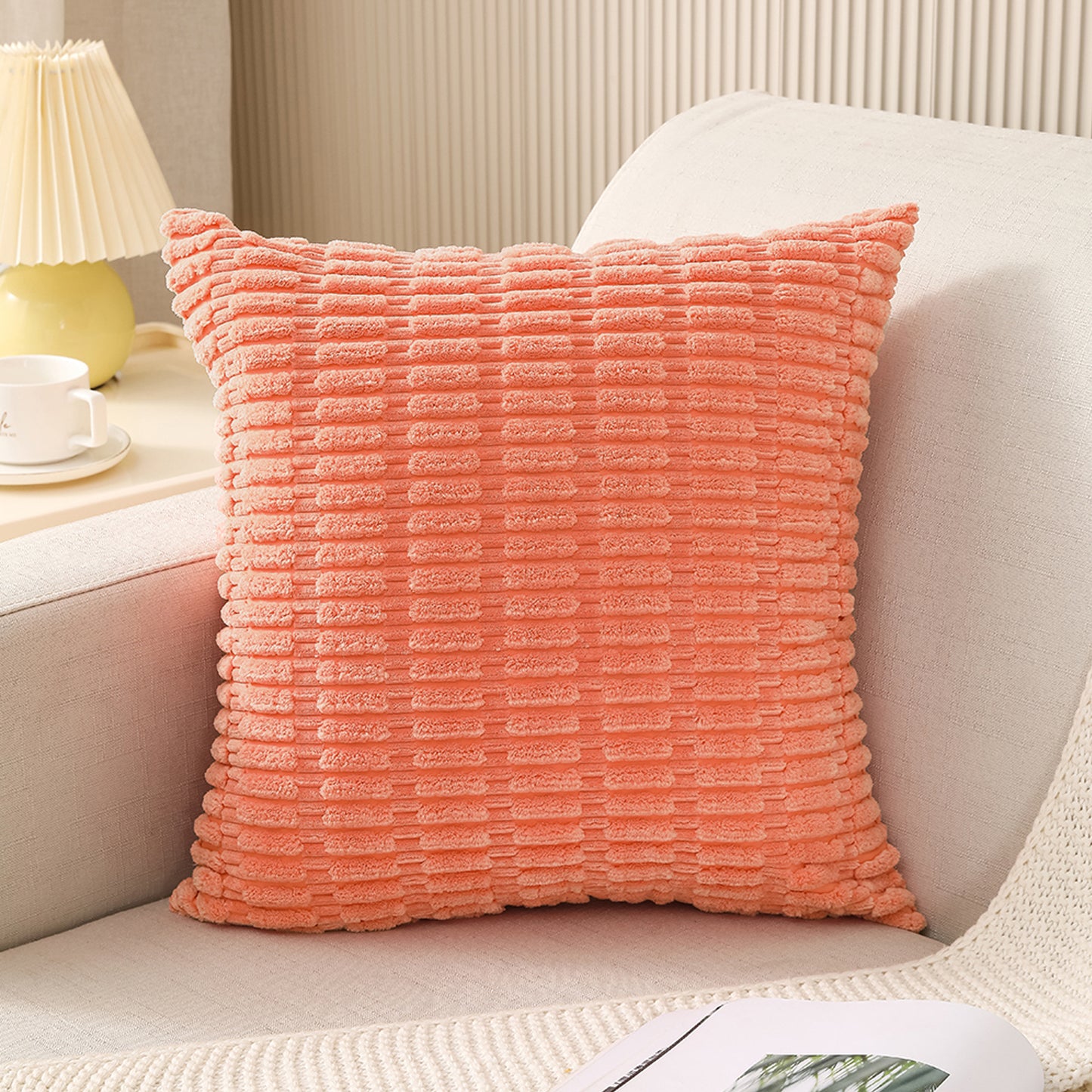 Corduroy Boho Striped Throw Pillow Covers Solid Cushion Covers for Sofa Living Room