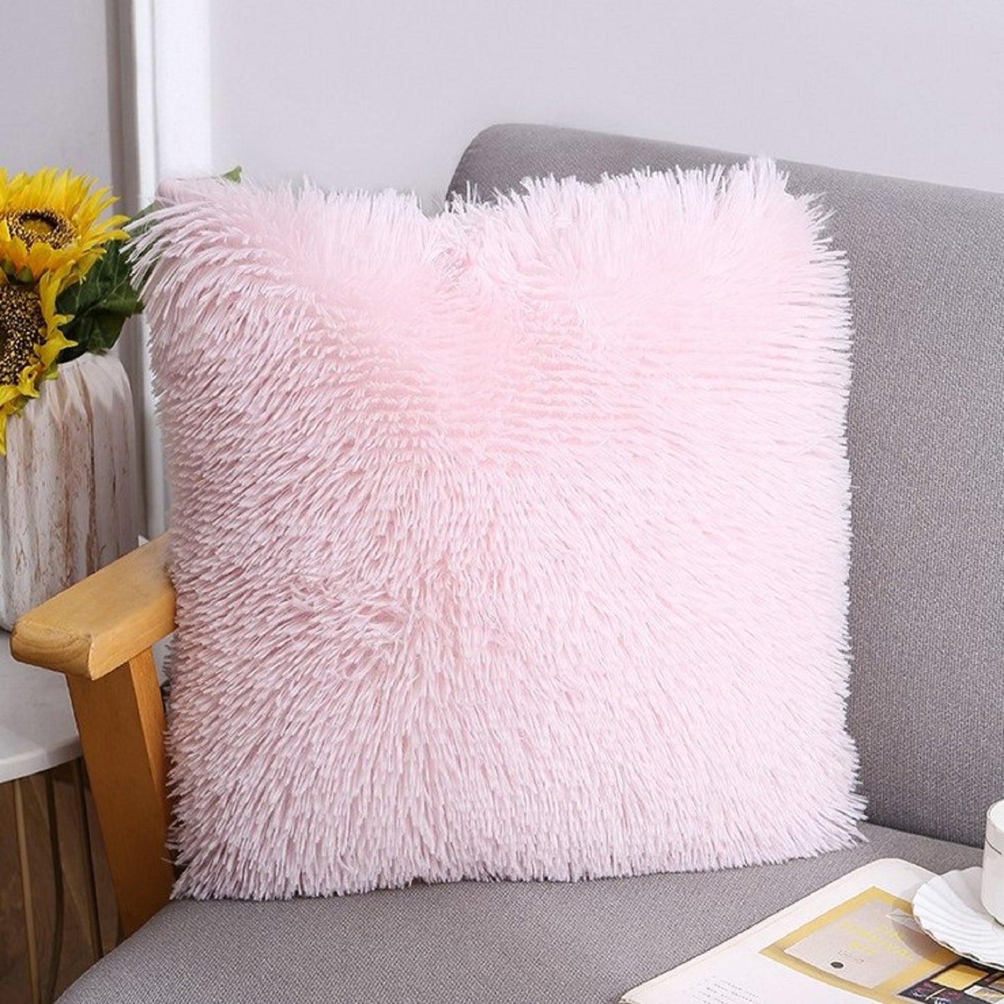 Fluffy Cushion Covers Set of 1 Faux Fur Pillow Covers 16x16 inch for Sofa Couch