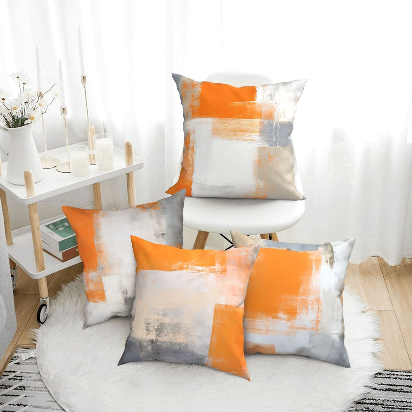 Orange Grey Throw Pillow Covers 18x18 inch Set of 4 Modern Abstract Cushion Covers for Sofa Couch