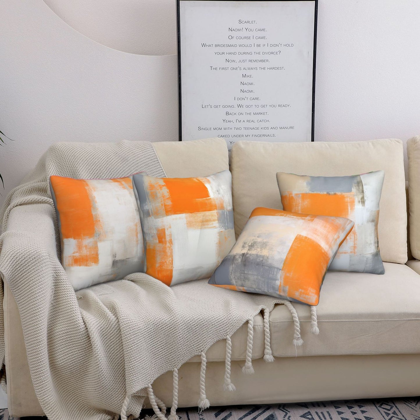 Orange Grey Throw Pillow Covers 18x18 inch Set of 4 Modern Abstract Cushion Covers for Sofa Couch
