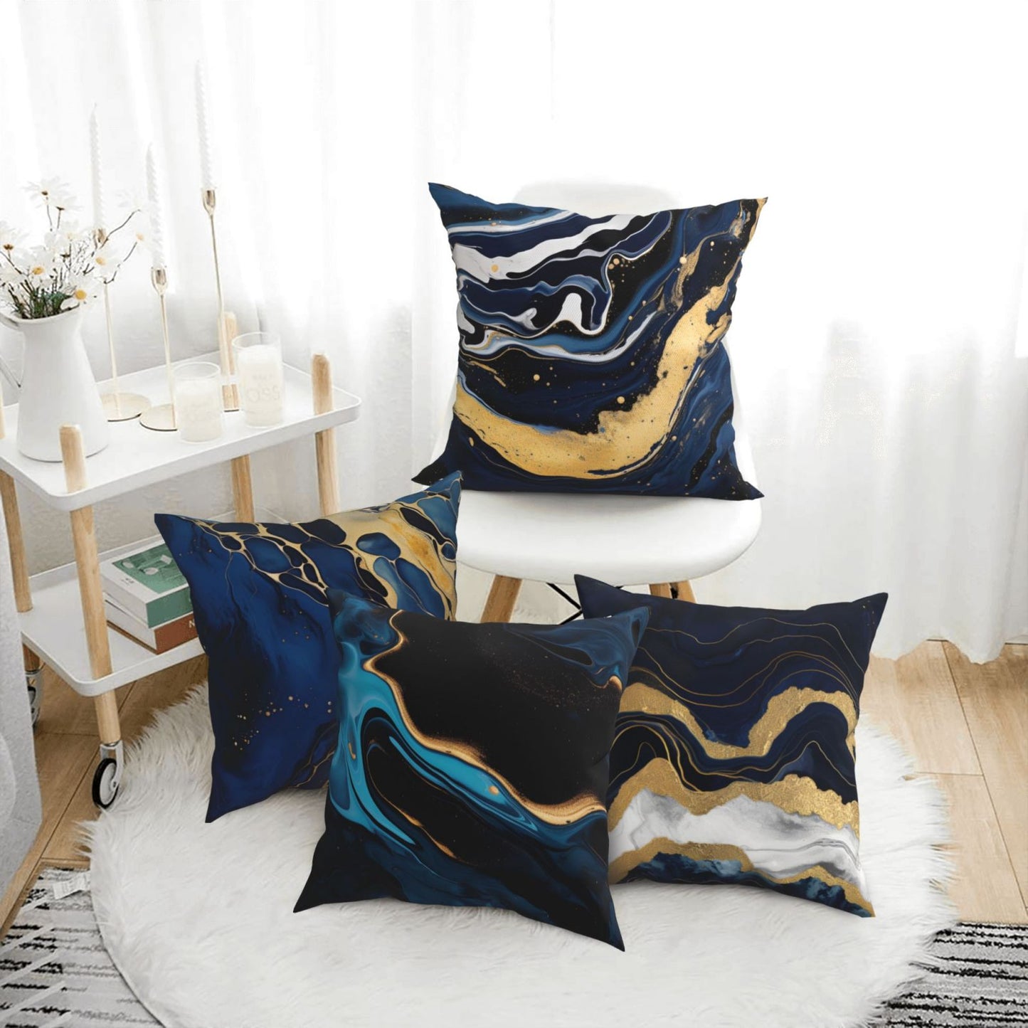 Navy Blue Cushion Covers 18x18 inch Set of 4 Abstract Marble Pillow Covers for Sofa Couch Living Room
