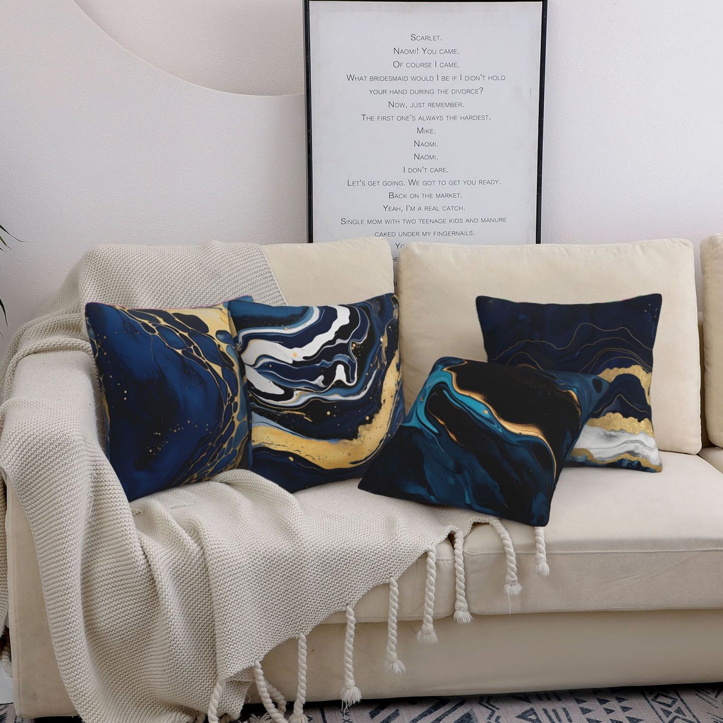 Navy Blue Cushion Covers 18x18 inch Set of 4 Abstract Marble Pillow Covers for Sofa Couch Living Room
