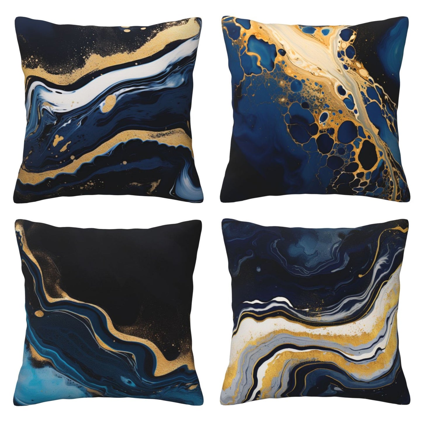 Navy Blue Pillow Covers 18x18 inch Set of 4 Marble Abstract Cushion Covers for Sofa Couch