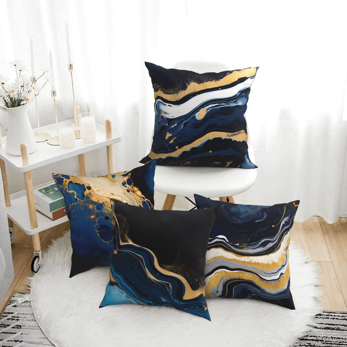 Navy Blue Pillow Covers 18x18 inch Set of 4 Marble Abstract Cushion Covers for Sofa Couch