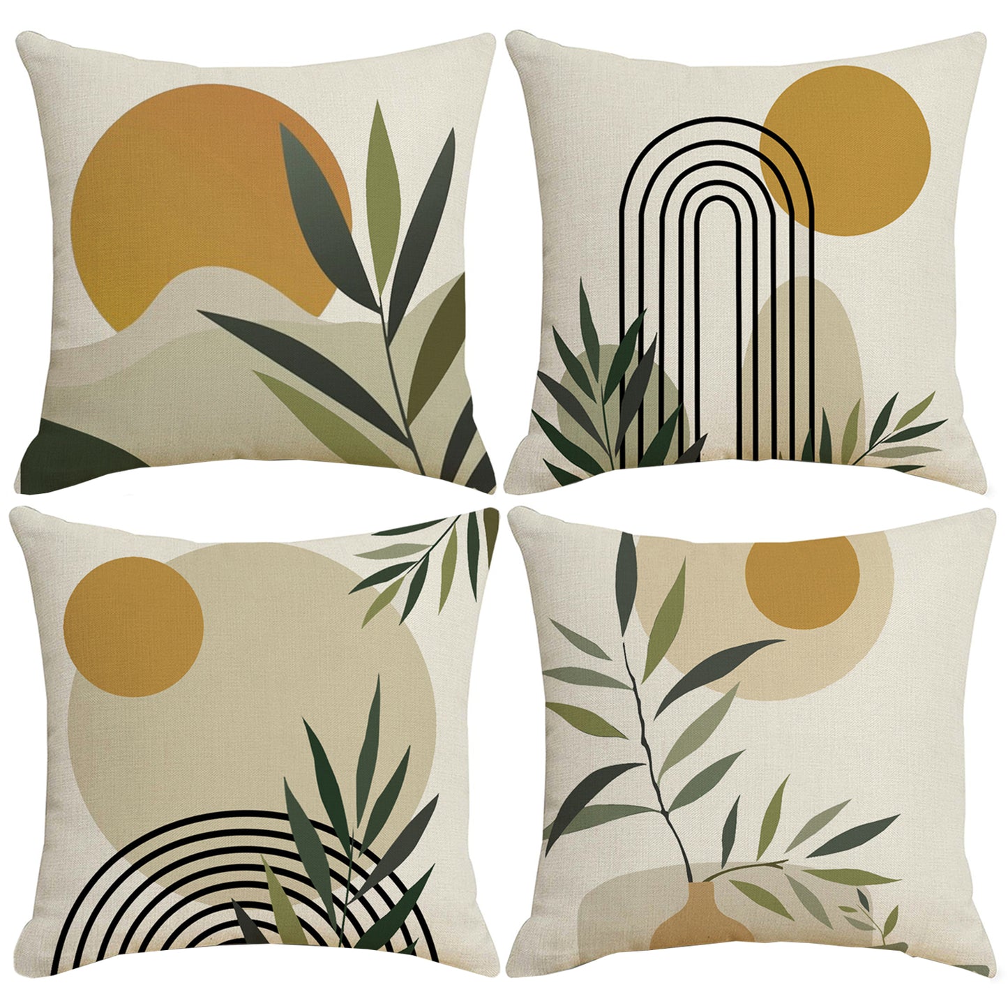 Boho Abstract Cushion Covers 18x18 inch Set of 4 Orange Sunrise Pillow Covers for Couch Sofa