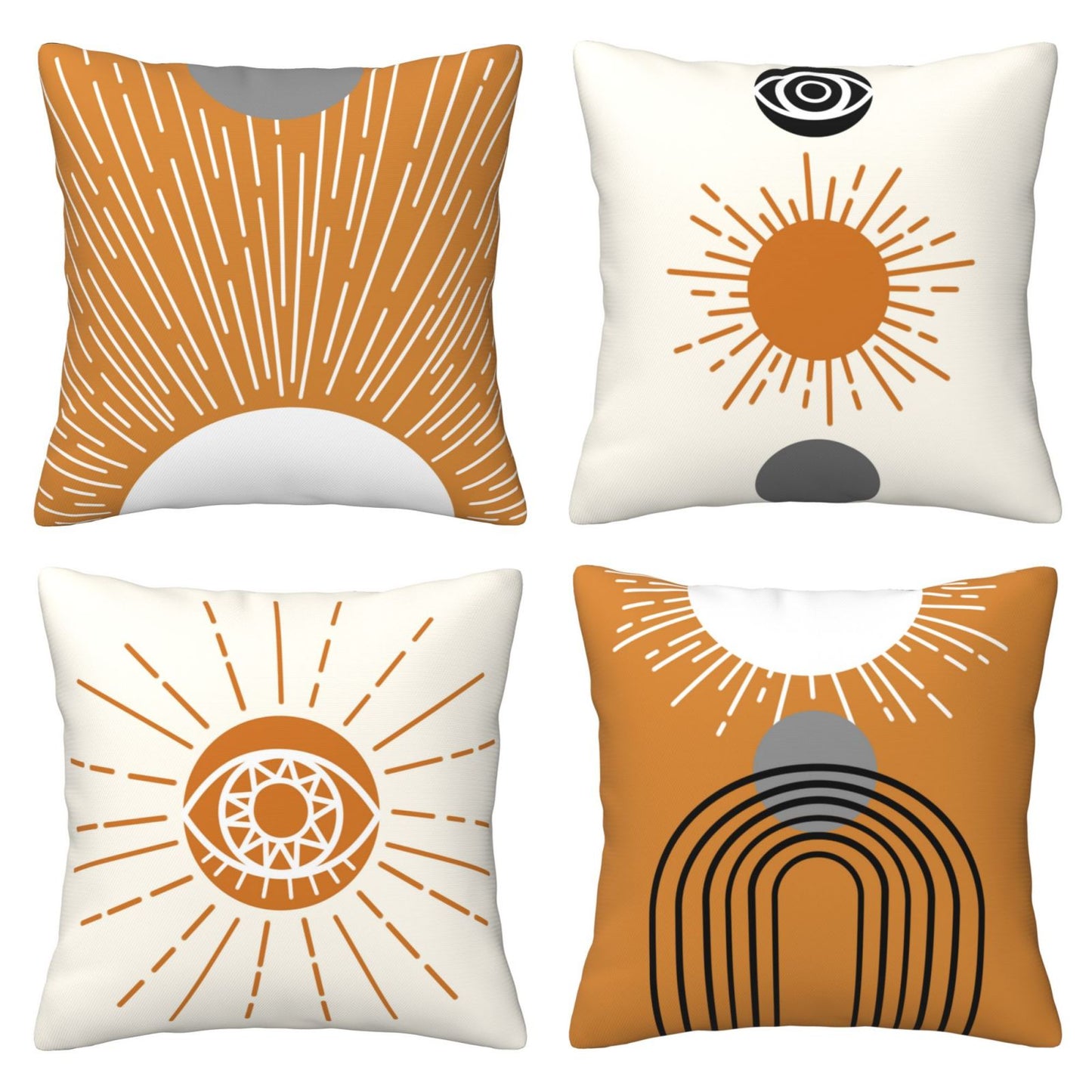 Orange Boho Throw Pillow Covers 18x18 inch Set of 4 Abstract Boho Cushion Covers for Sofa Couch