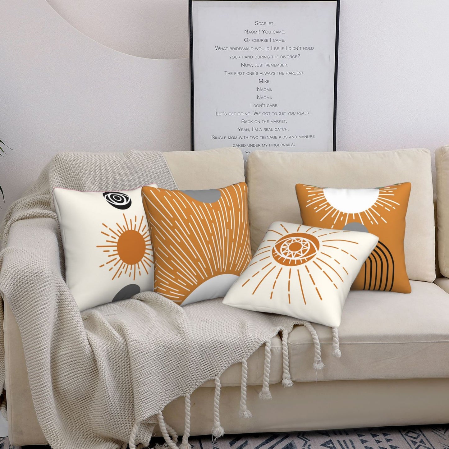 Orange Boho Throw Pillow Covers 18x18 inch Set of 4 Abstract Boho Cushion Covers for Sofa Couch