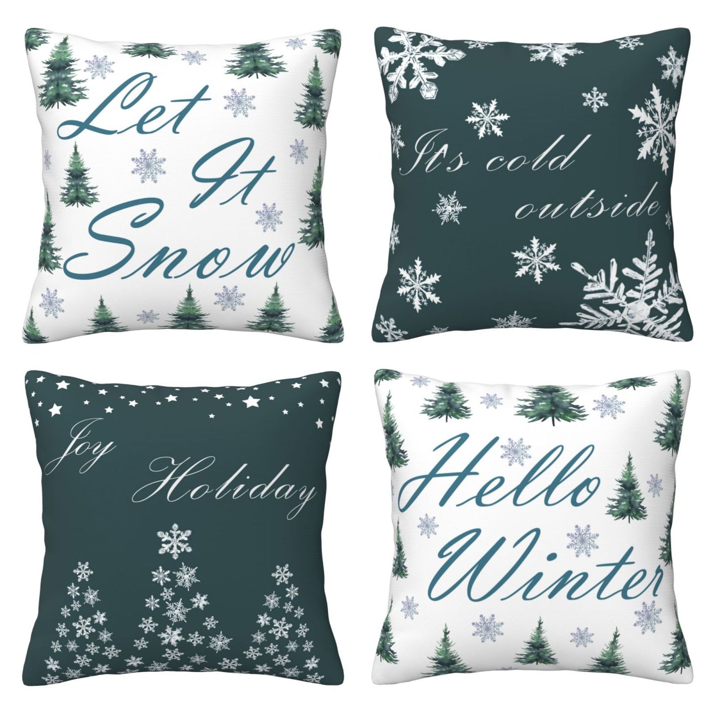Winter Throw Pillow Covers 18x18 inch Set of 4 Snowflake Tree Cushion Covers for Sofa Living Room