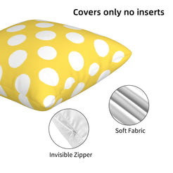 Yellow polka dot velvet pillow cover showing soft fabric and hidden zipper