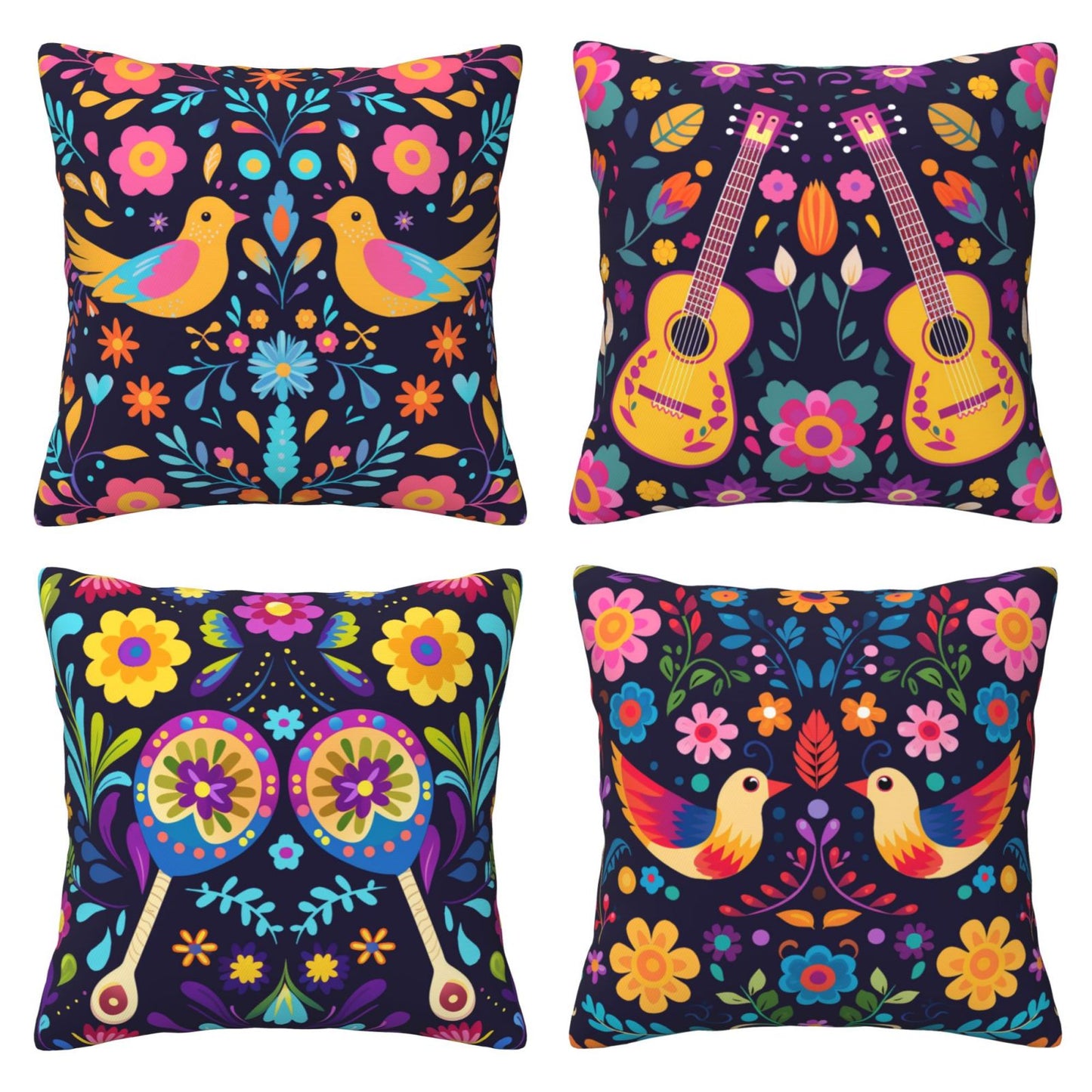 Mexican Throw Pillow Covers 18x18 inch Ethnic Bird Floral Cushion Covers for Sofa Couch