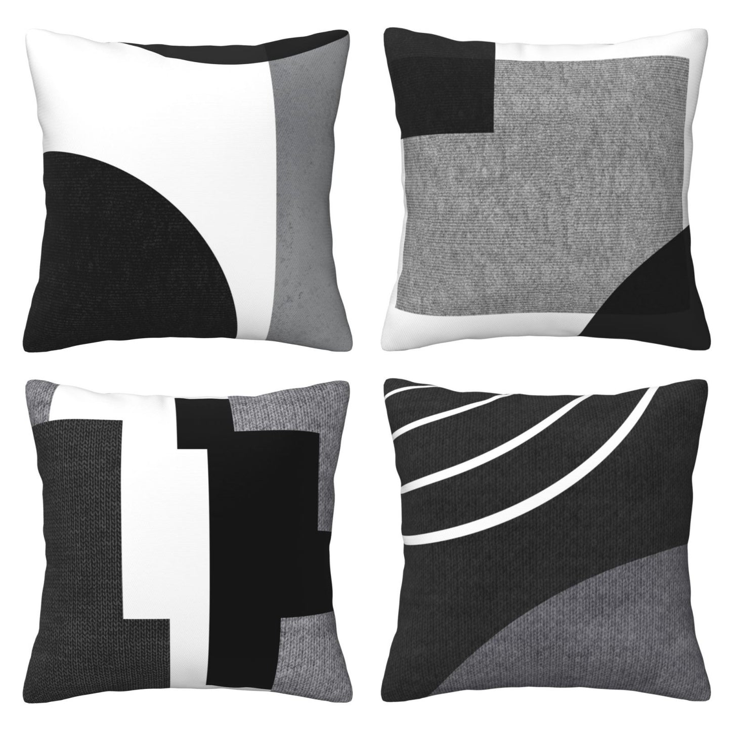 Geometric Throw Pillow Covers 18x18 inch Black White and Grey Cushion Covers for Sofa Couch