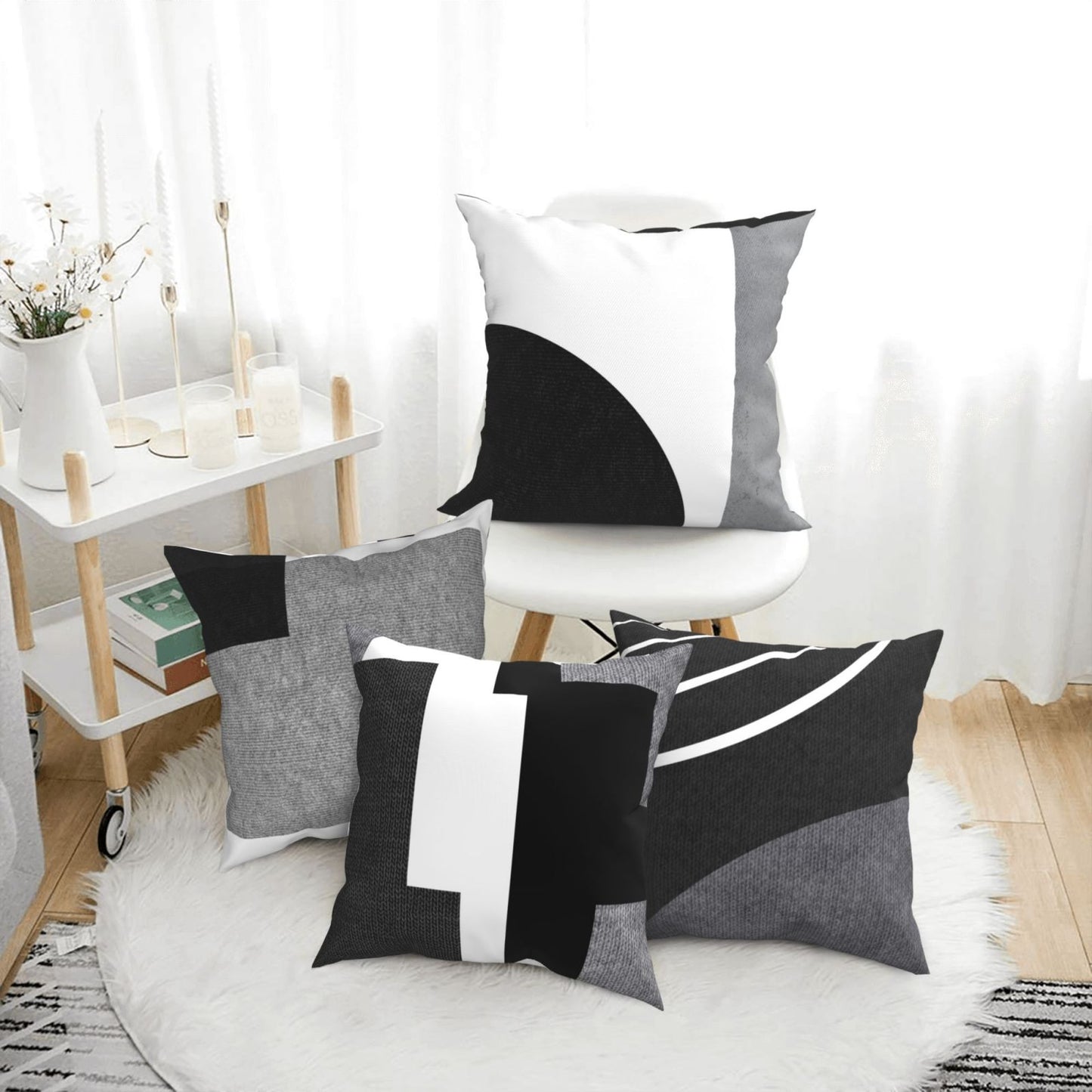 Geometric Throw Pillow Covers 18x18 inch Black White and Grey Cushion Covers for Sofa Couch