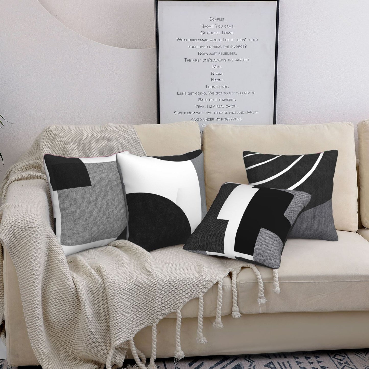 Geometric Throw Pillow Covers 18x18 inch Black White and Grey Cushion Covers for Sofa Couch