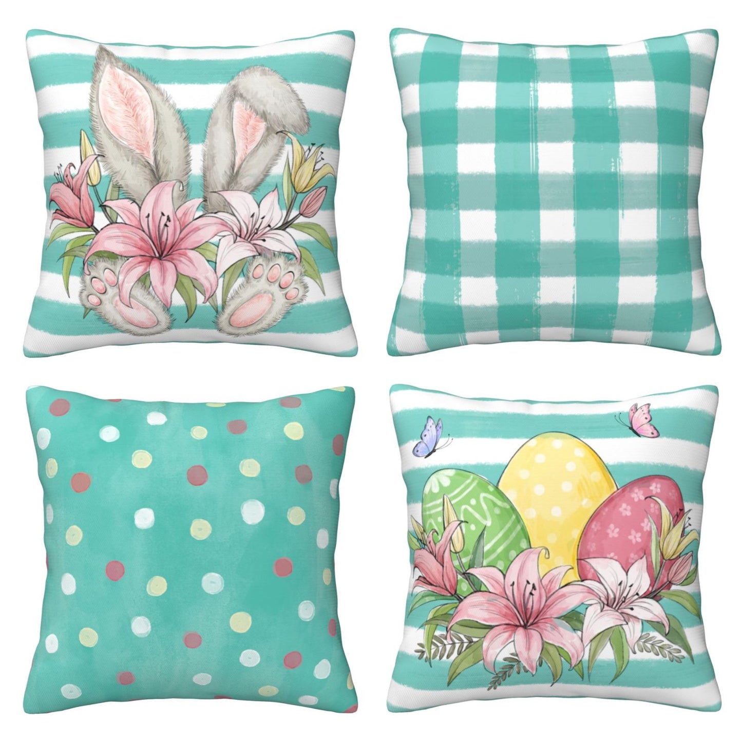 Easter Throw Pillow Covers 18x18 inch Set of 4 Buffalo Plaid Rabbit Egg Cushion Covers for Sofa Couch