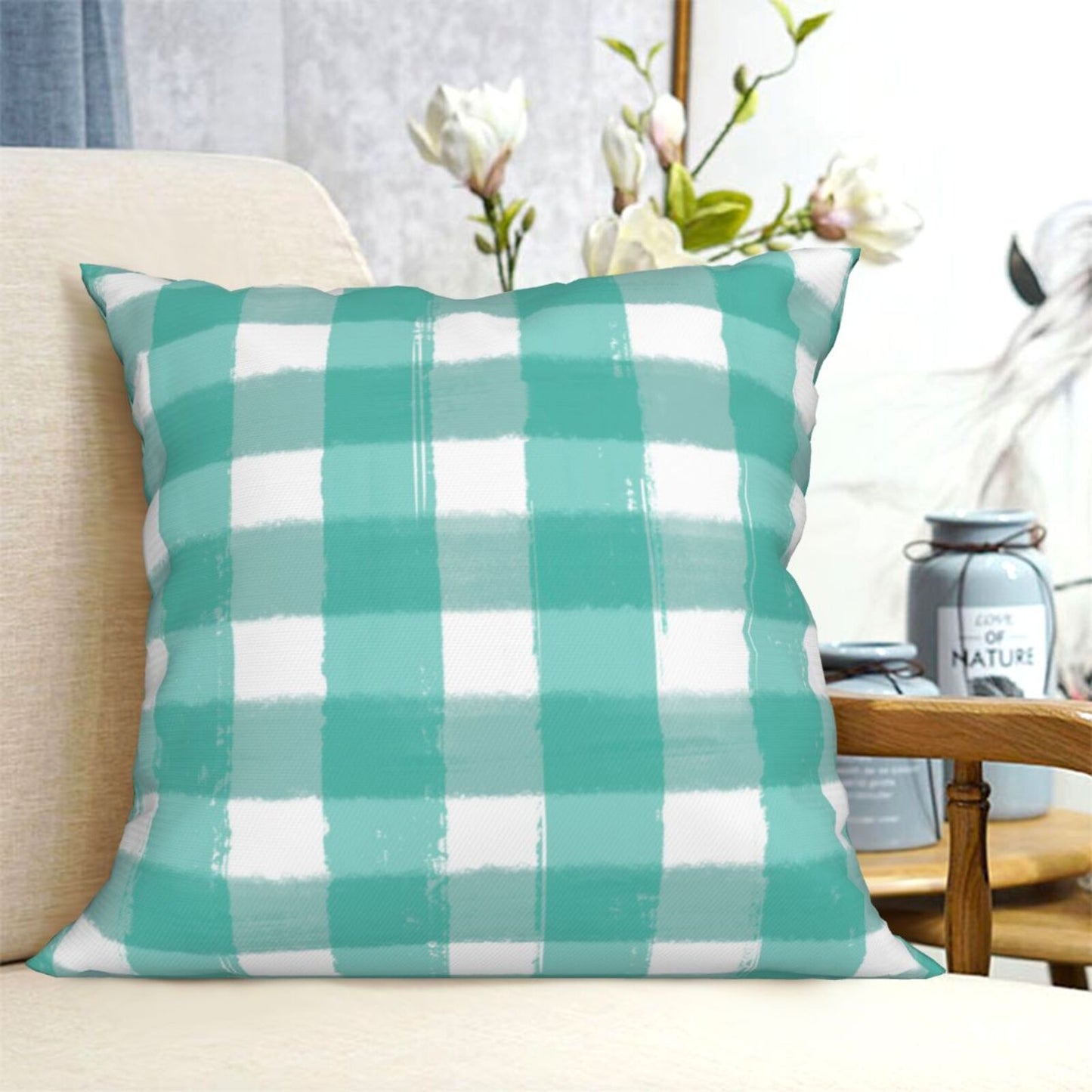 Easter Throw Pillow Covers 18x18 inch Set of 4 Buffalo Plaid Rabbit Egg Cushion Covers for Sofa Couch