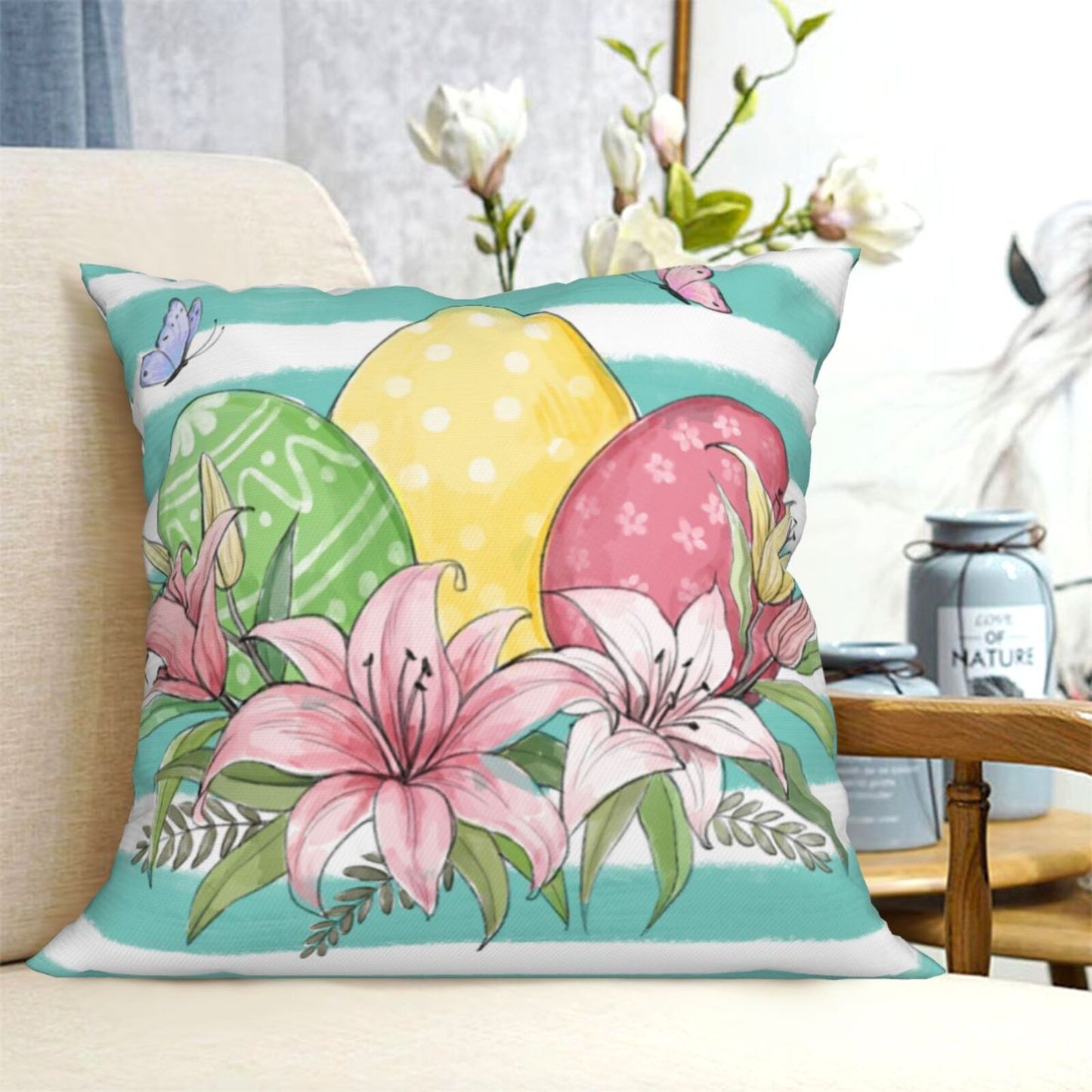 Easter Throw Pillow Covers 18x18 inch Set of 4 Buffalo Plaid Rabbit Egg Cushion Covers for Sofa Couch