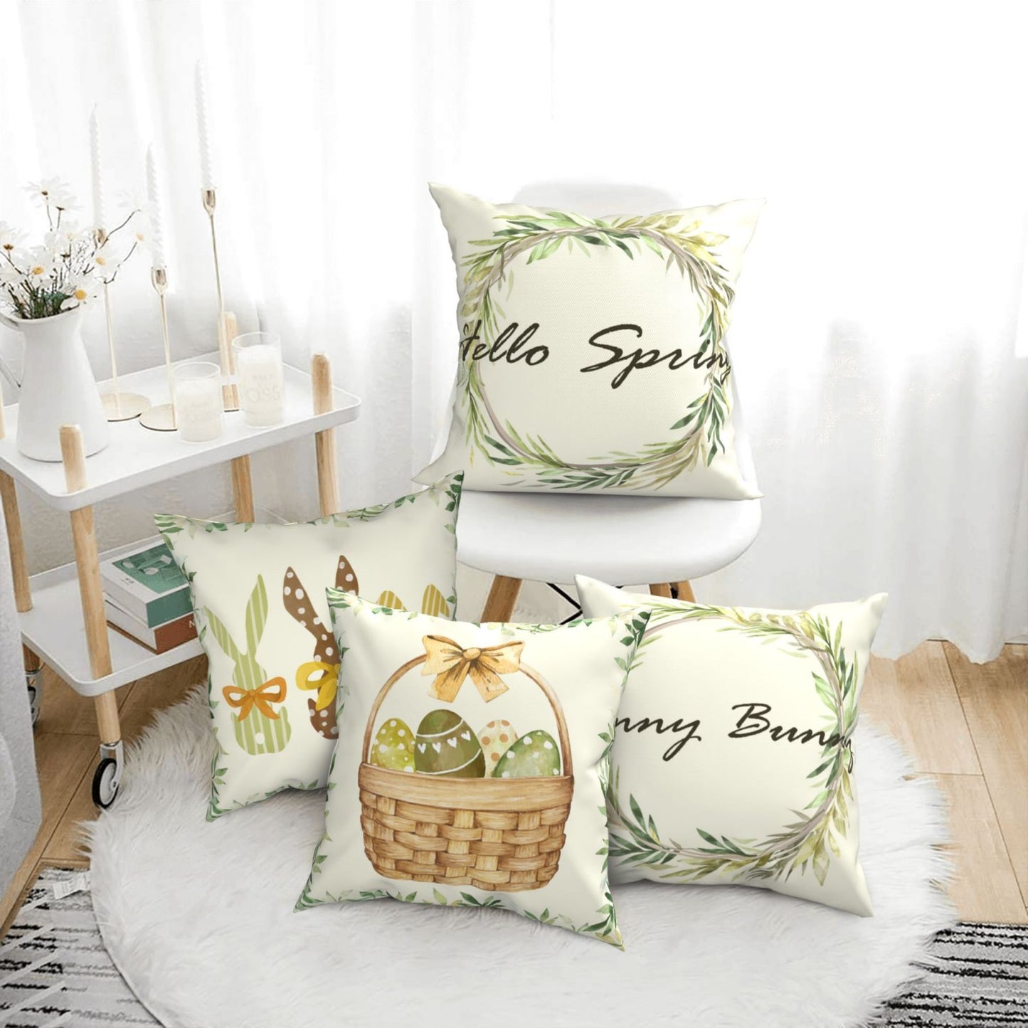 Easter Throw Pillow Covers 18x18 inch Set of 4 Buffalo Plaid Rabbit Egg Cushion Covers for Sofa Couch