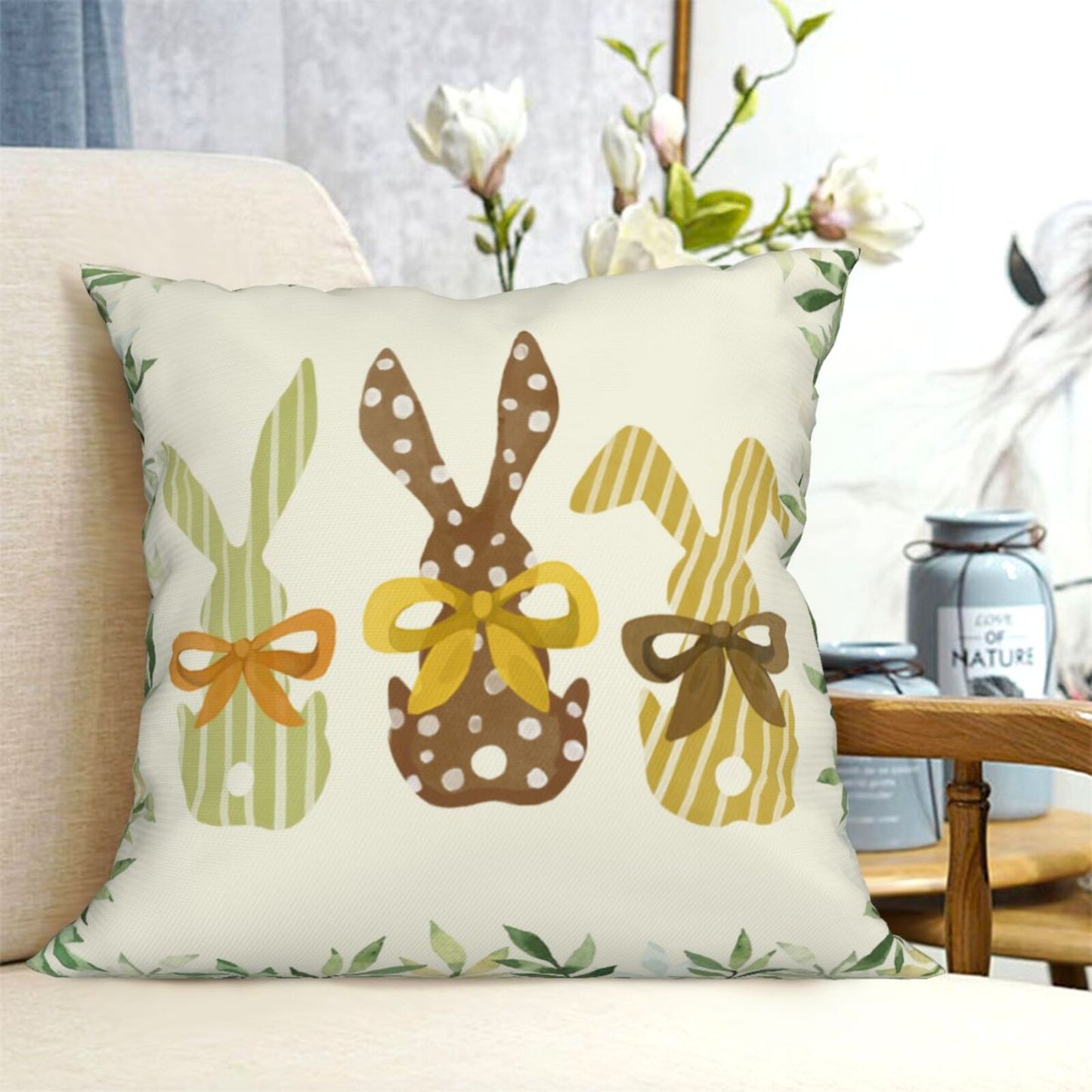Easter Throw Pillow Covers 18x18 inch Set of 4 Buffalo Plaid Rabbit Egg Cushion Covers for Sofa Couch