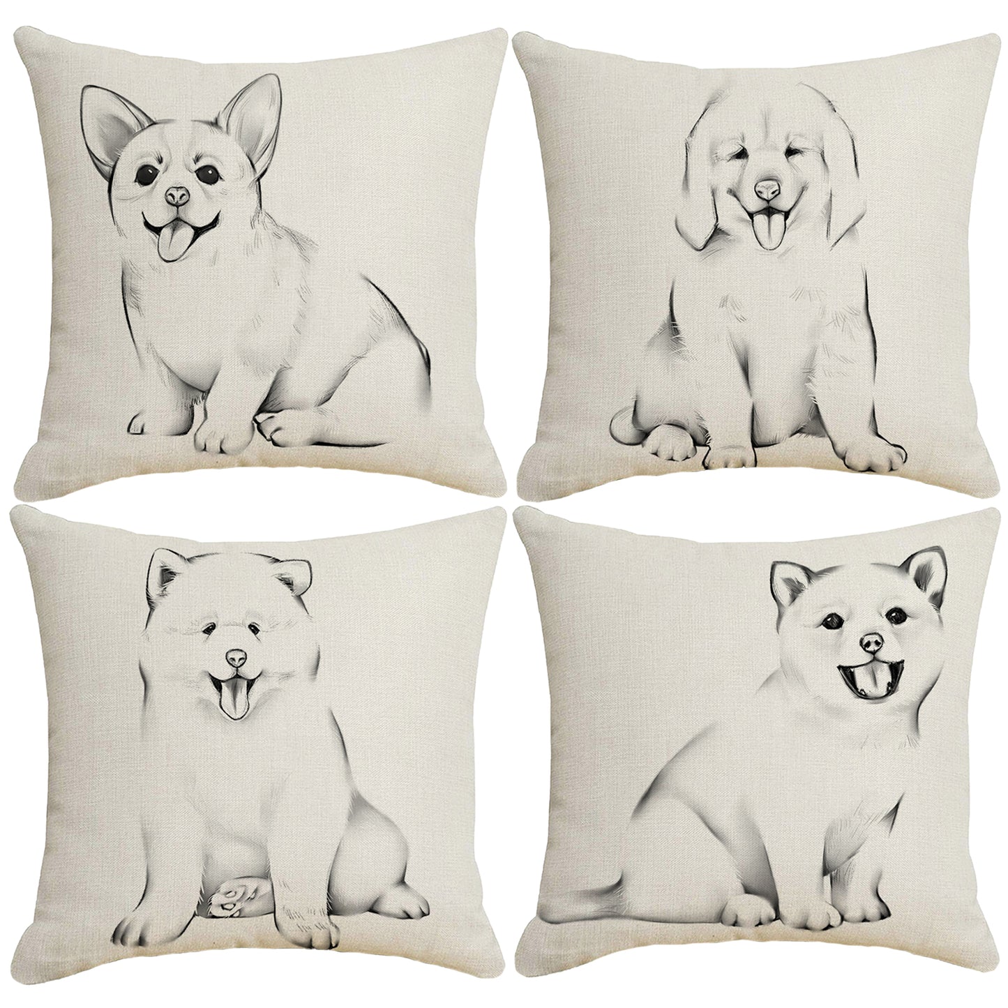Dog Throw Pillow Covers 18x18 inch Set of 4 Animal Painting Cushion Covers for Sofa Couch