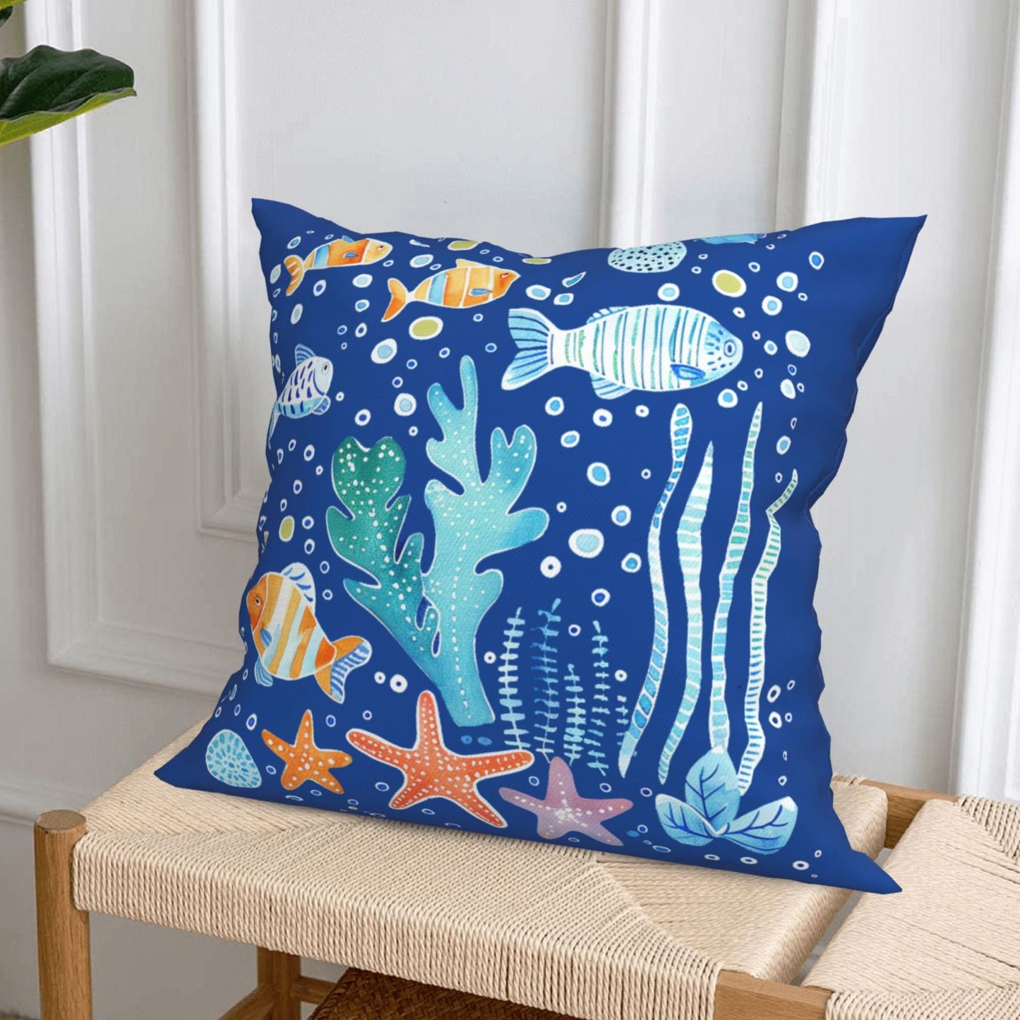 Coastal Throw Pillow Covers 18x18 inch Set of 4 Sea Fish Cushion Covers for Sofa Couch