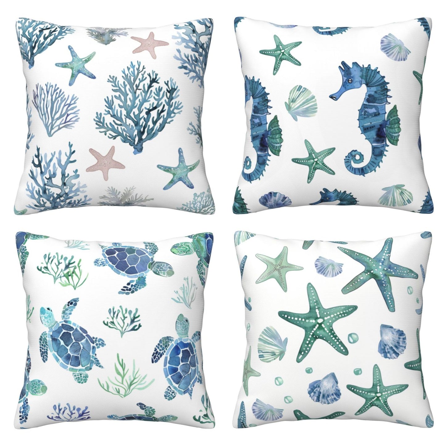DHSMP-S5,HOSTECCO Sea Throw Pillow Covers 18x18 inch Set of 4 Sea Star Turtle Pillow Cases for Sofa Couch Living Room