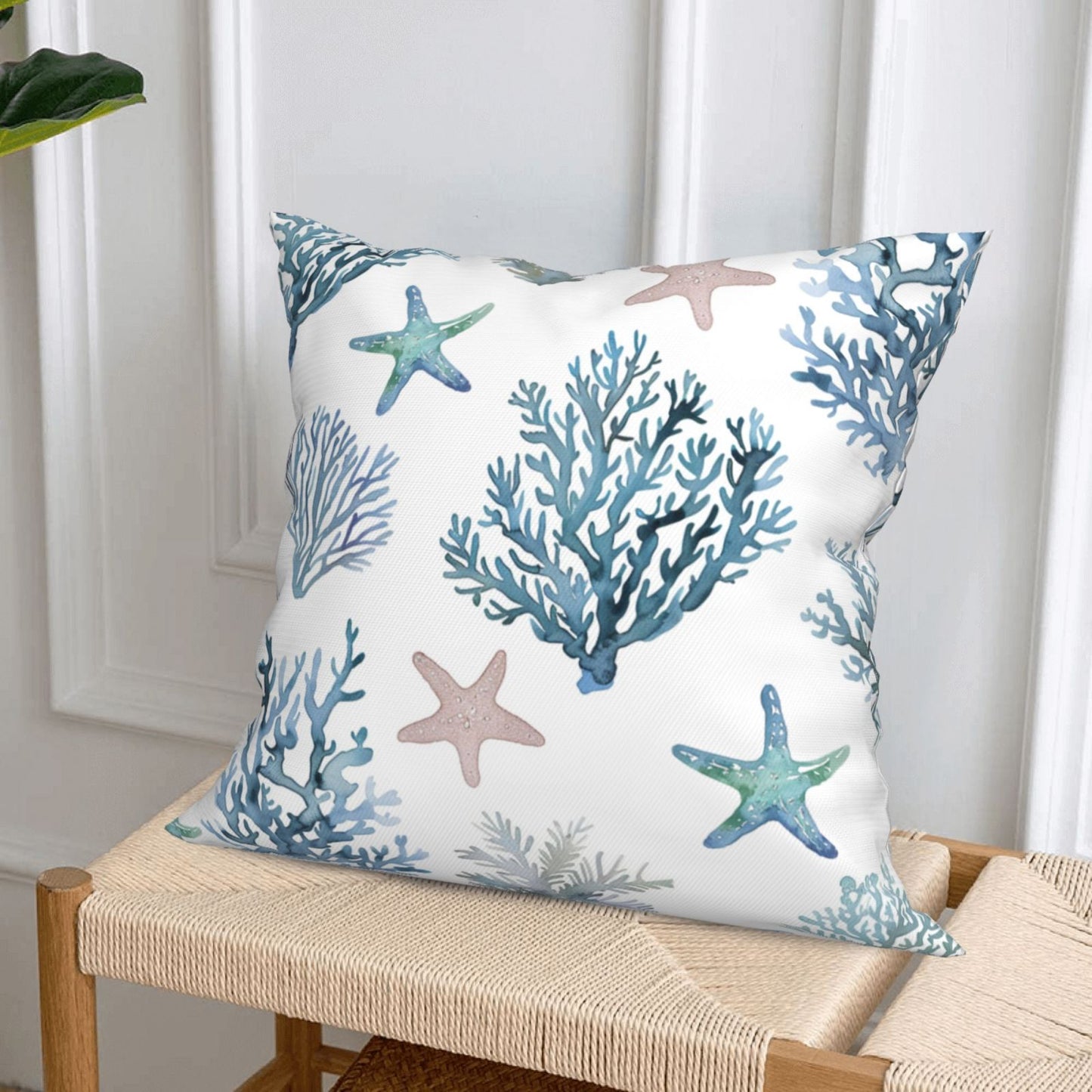 DHSMP-S5,HOSTECCO Sea Throw Pillow Covers 18x18 inch Set of 4 Sea Star Turtle Pillow Cases for Sofa Couch Living Room