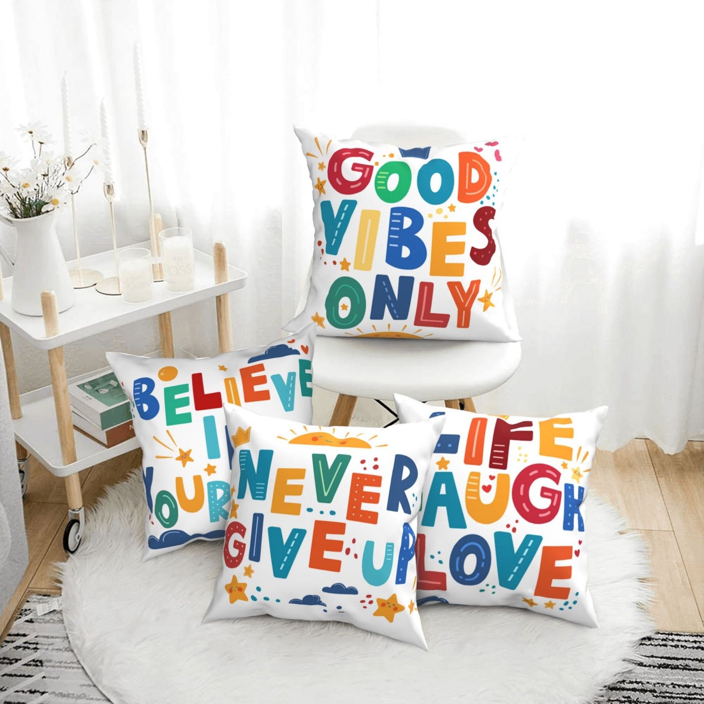Colorful Classroom Pillow Covers 18x18 inch Set of 4 Inspirational Quotes Decorative Cushion Covers for Kids Children
