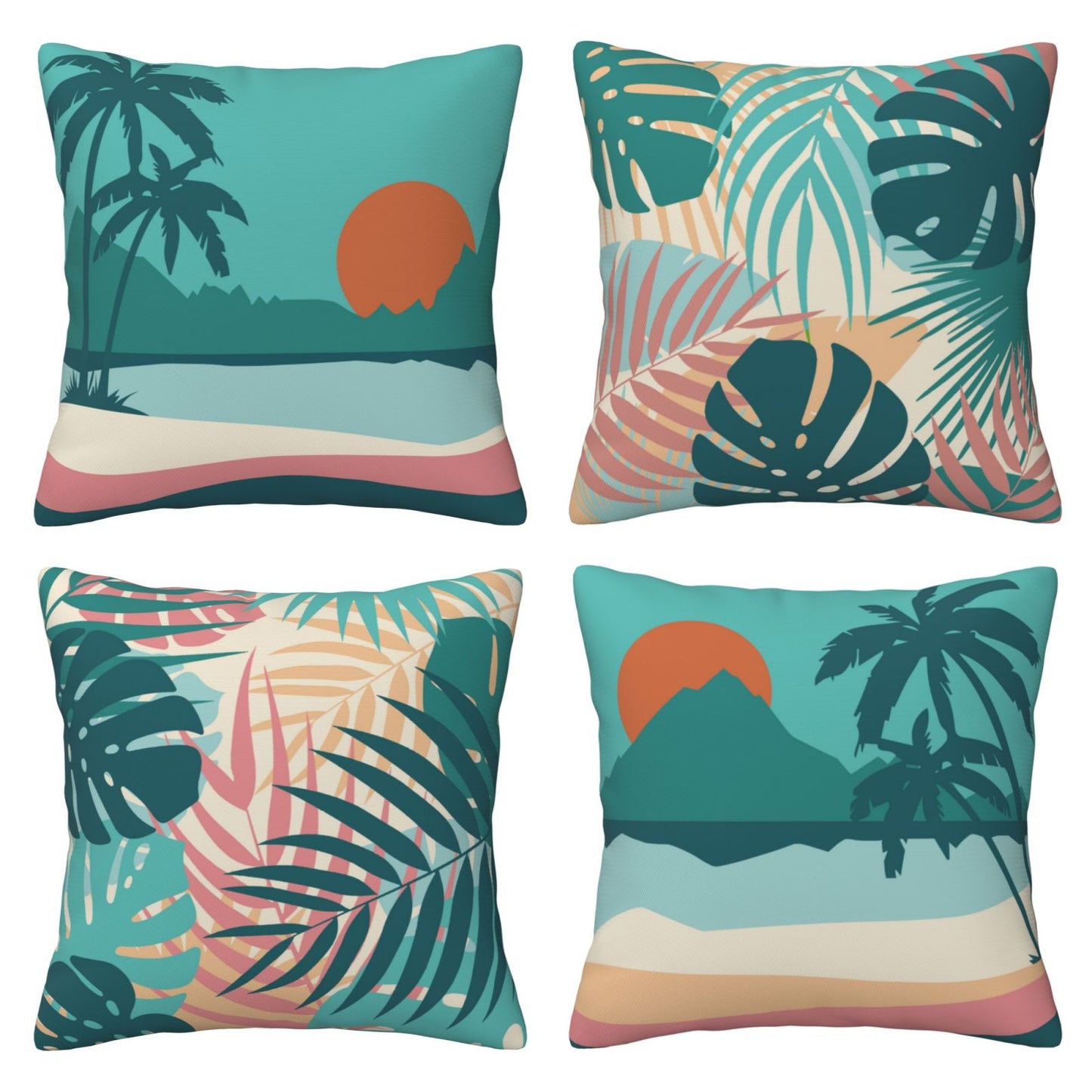 Summer Throw Pillow Covers 18x18 inch Set of 4 Leaves Fruit Decorative Cushion Covers for Sofa Couch