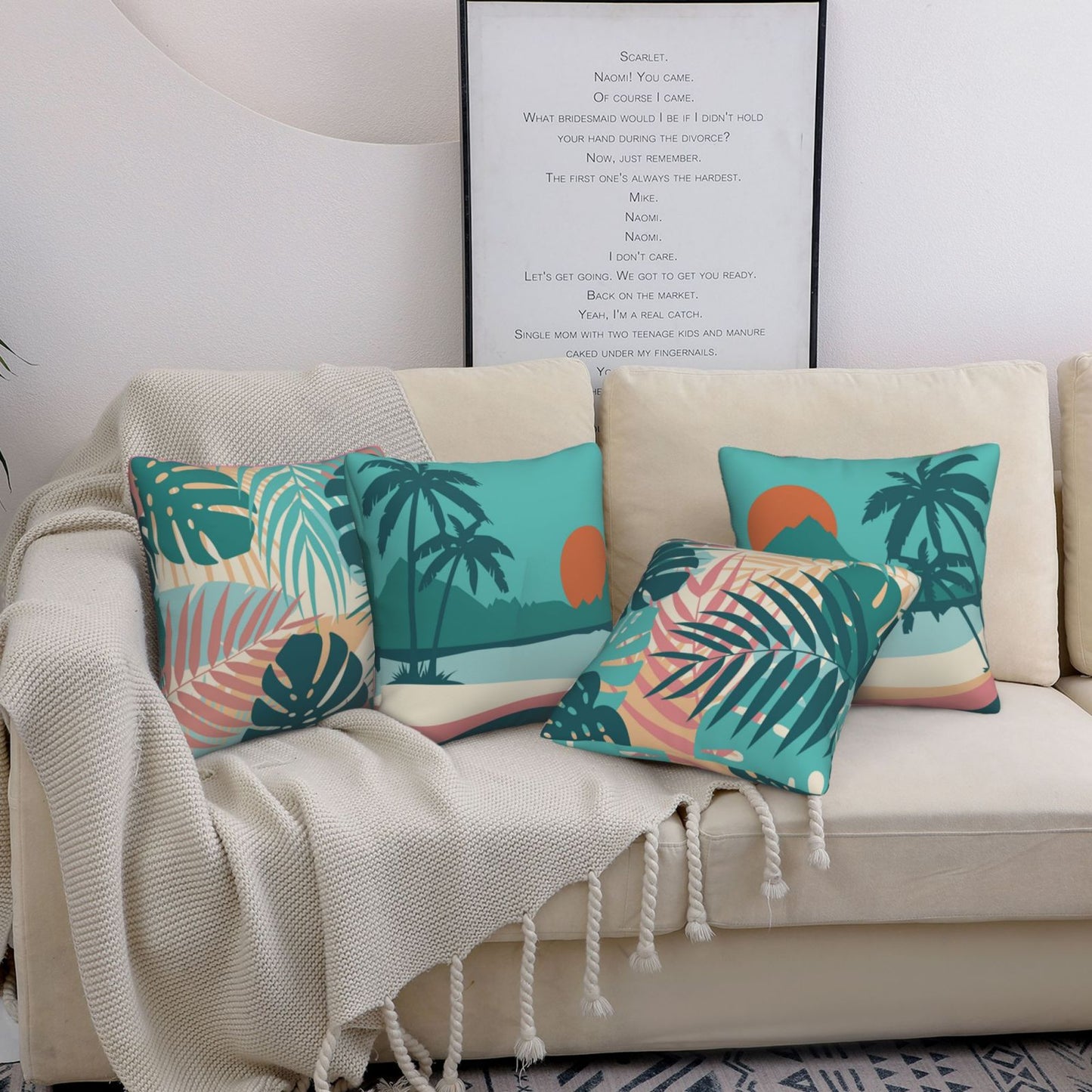 Summer Throw Pillow Covers 18x18 inch Set of 4 Leaves Fruit Decorative Cushion Covers for Sofa Couch