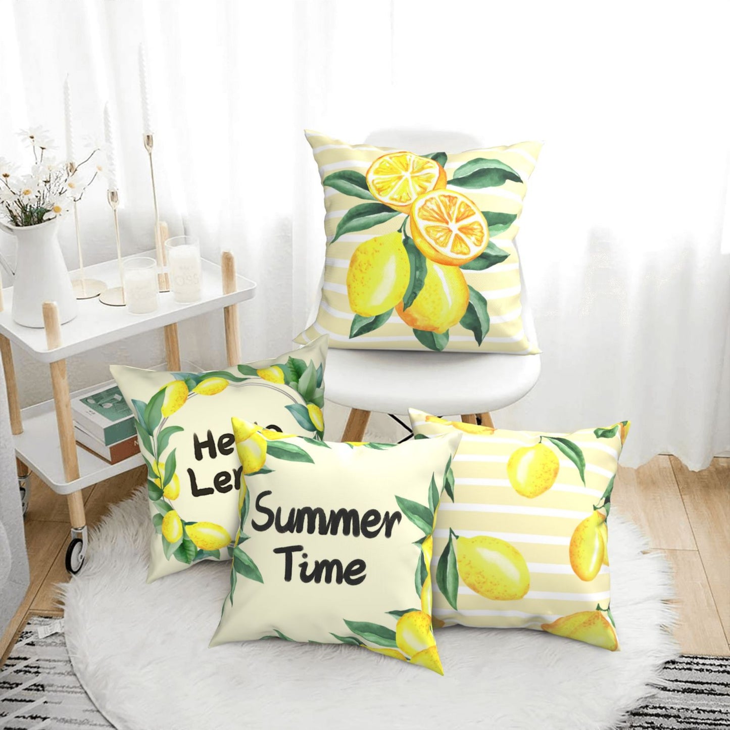 Summer Throw Pillow Covers 18x18 inch Set of 4 Leaves Fruit Decorative Cushion Covers for Sofa Couch