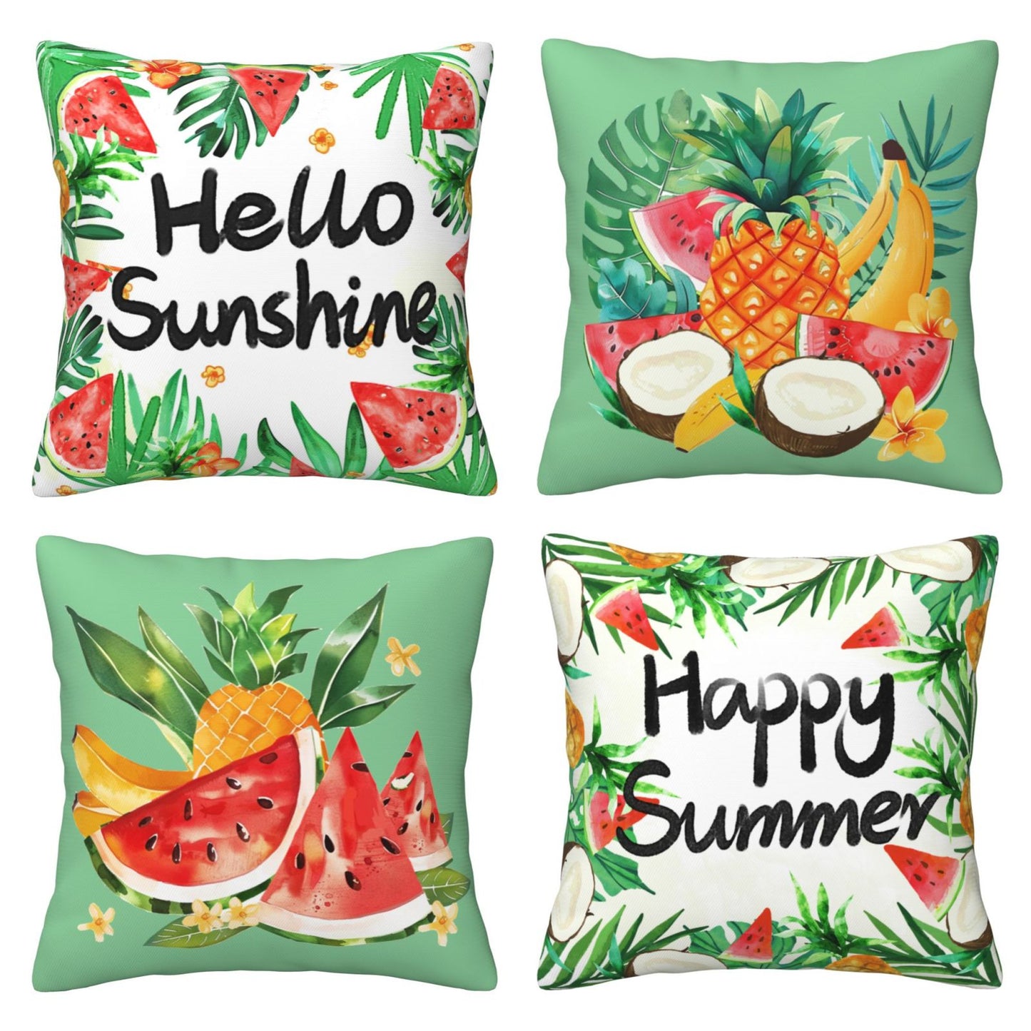 Summer Throw Pillow Covers 18x18 inch Set of 4 Leaves Fruit Decorative Cushion Covers for Sofa Couch
