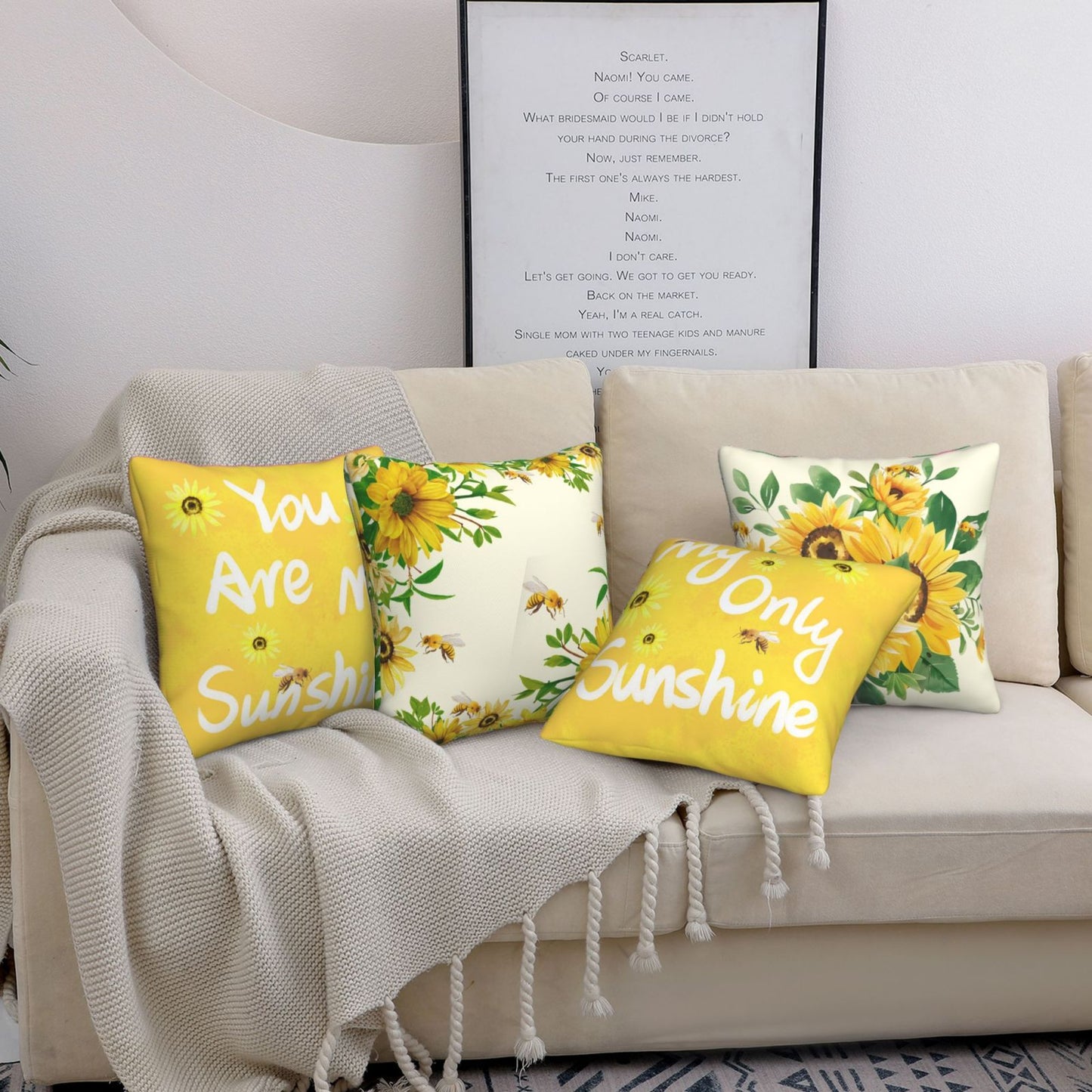 Summer Throw Pillow Covers 18x18 inch Set of 4 Leaves Fruit Decorative Cushion Covers for Sofa Couch