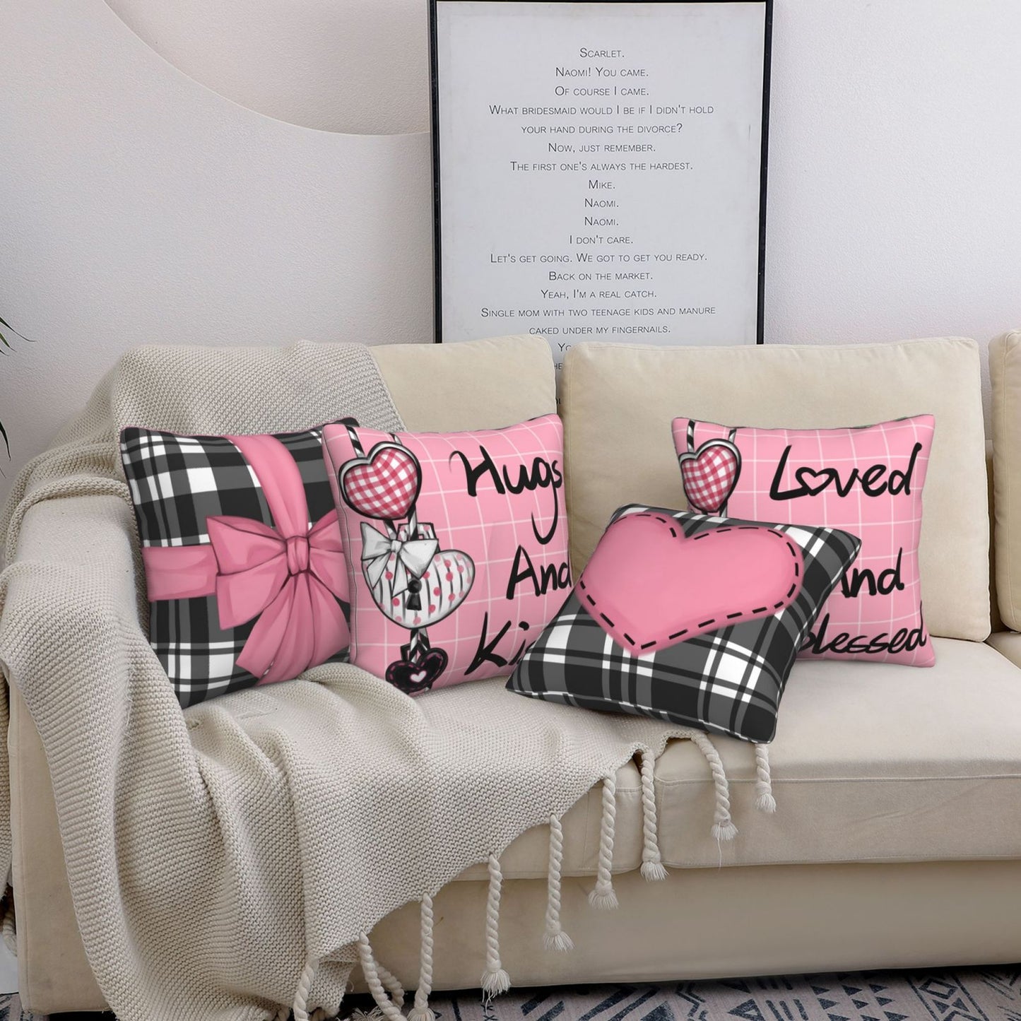 Valentine's Day Throw Pillow Covers 18x18 inch Set of 4 Pink Heart Bowknot Cushion Covers for Sofa Couch