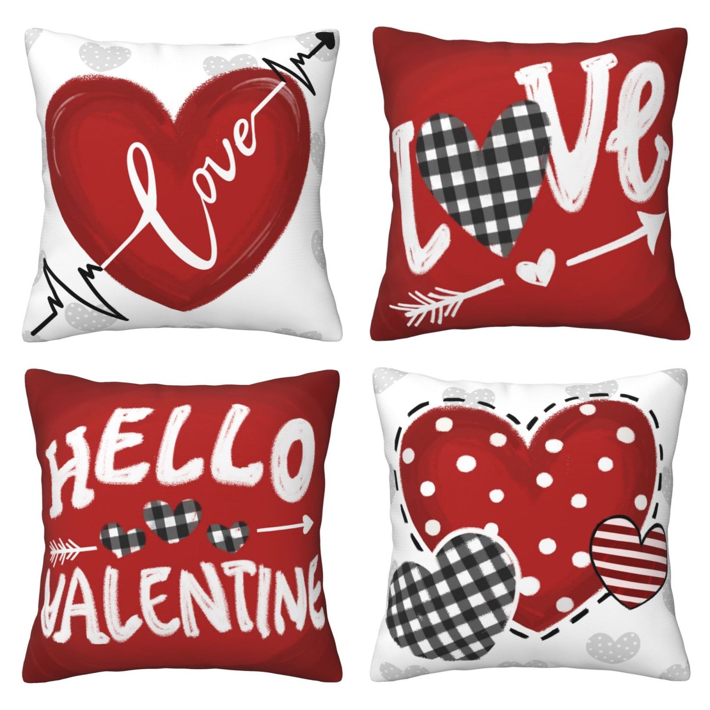Valentine's Day Throw Pillow Covers 18x18 inch Set of 4 Pink Heart Bowknot Cushion Covers for Sofa Couch
