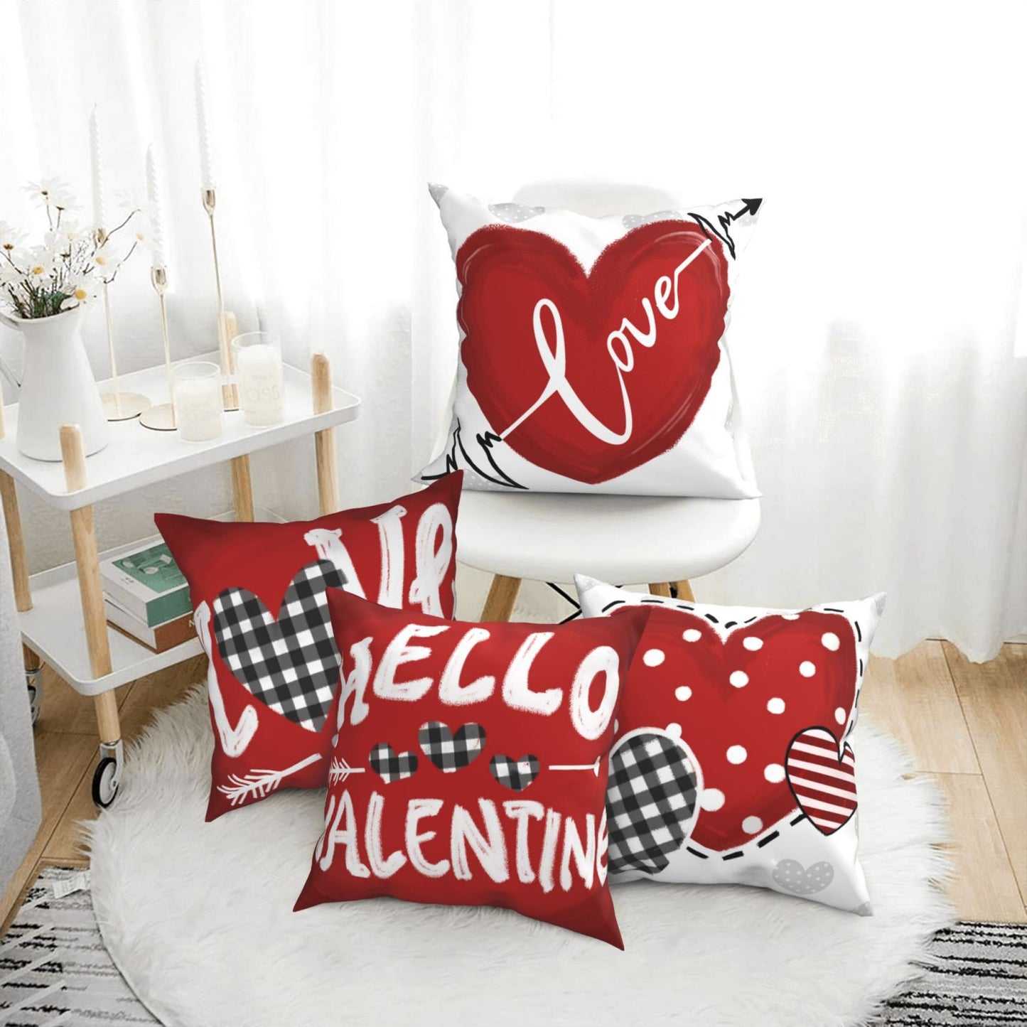 Valentine's Day Throw Pillow Covers 18x18 inch Set of 4 Pink Heart Bowknot Cushion Covers for Sofa Couch