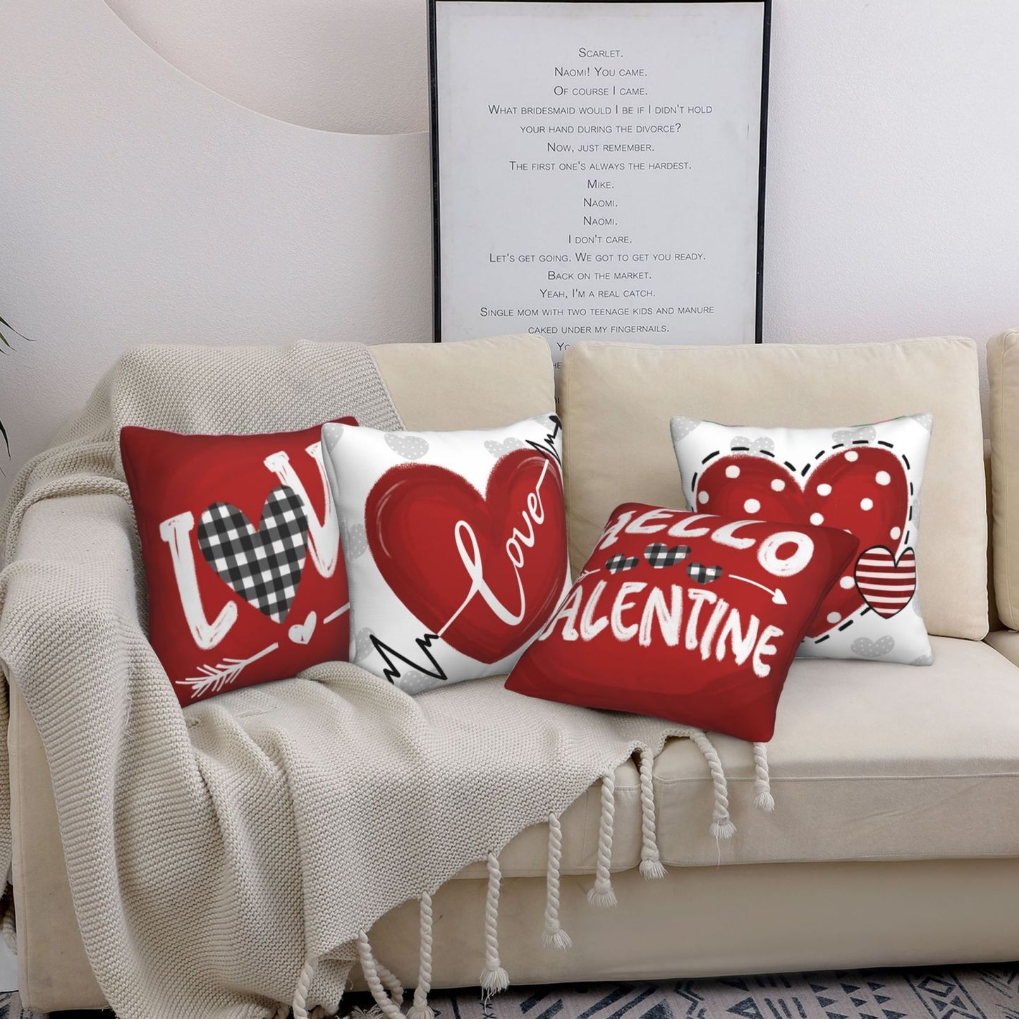 Valentine's Day Throw Pillow Covers 18x18 inch Set of 4 Pink Heart Bowknot Cushion Covers for Sofa Couch