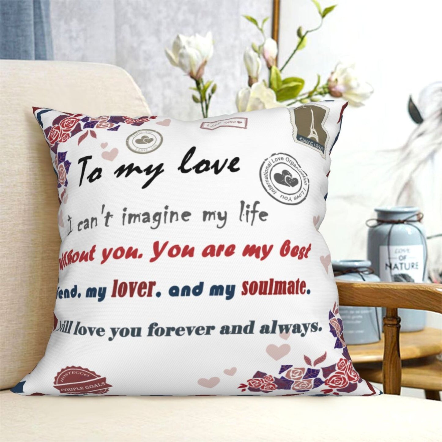 Valentine's Day Cushion Covers 18x18 inch To My Love Pillow Covers Gift for Anniversary Wedding