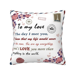 Valentine short-pile plush pillow cover with romantic lifetime message with roses and airmail border