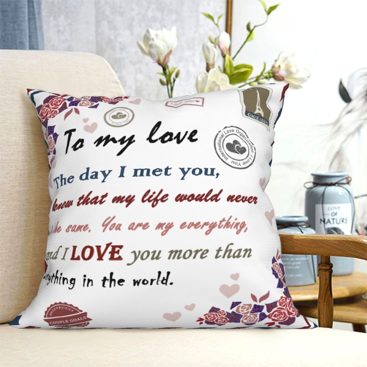 Valentine's Day Cushion Covers 18x18 inch To My Love Pillow Covers Gift for Anniversary Wedding