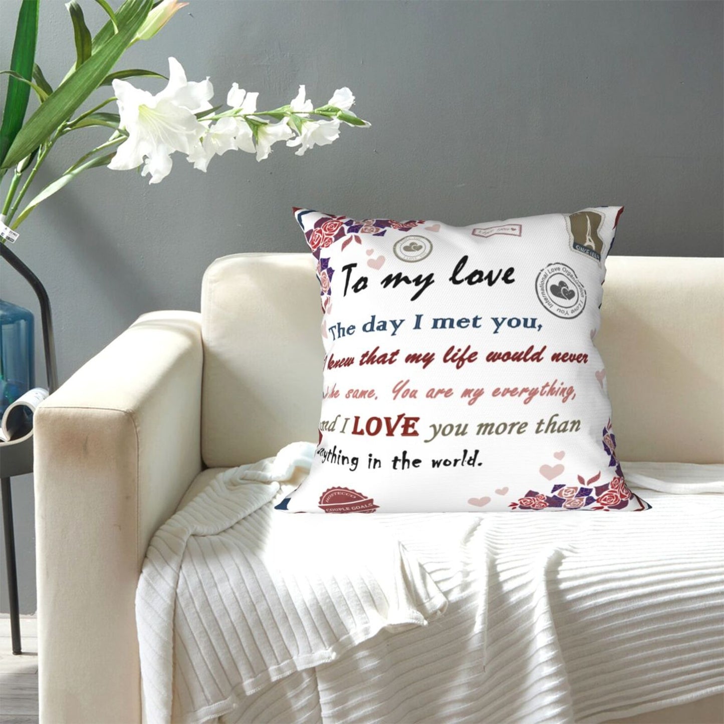 Valentine's Day Cushion Covers 18x18 inch To My Love Pillow Covers Gift for Anniversary Wedding