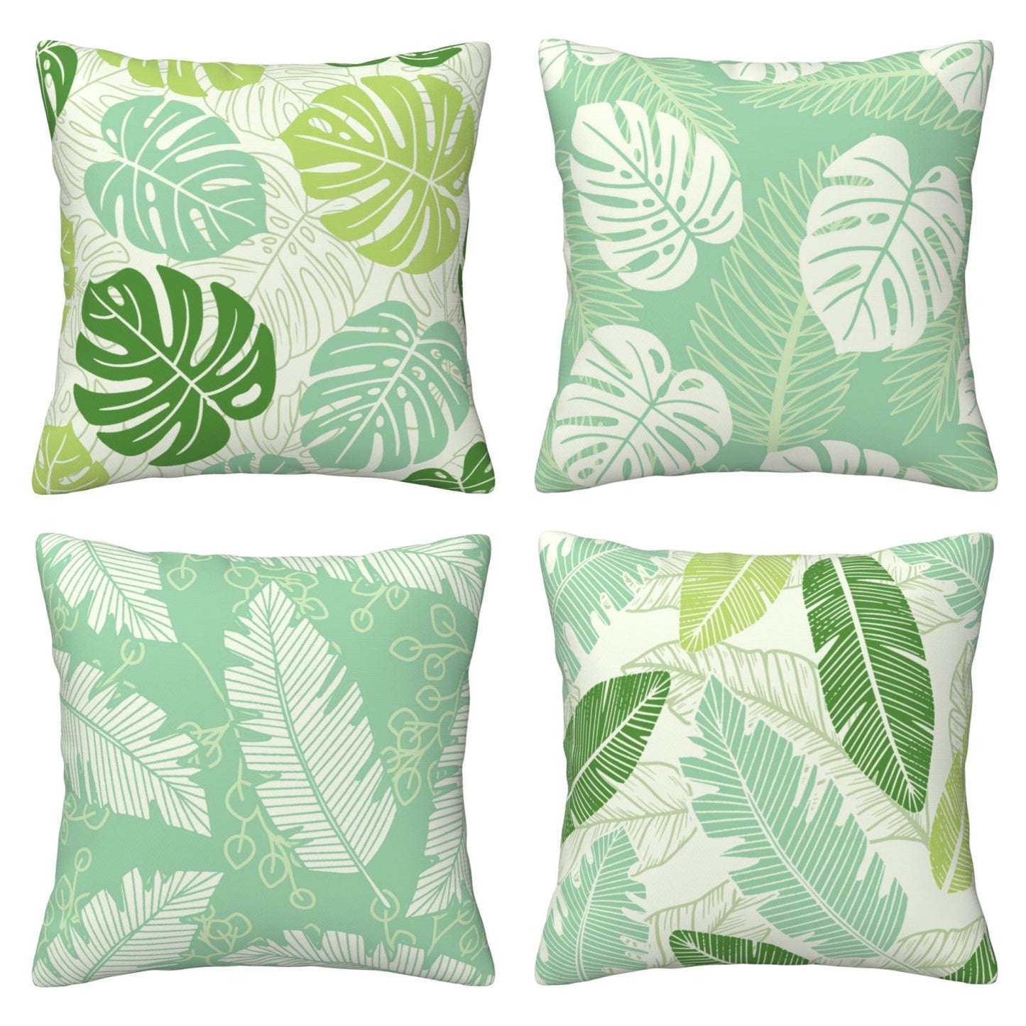 Tropical Cushion Covers 18x18 inch Set of 4 Green Leaves Pillow Covers for Sofa Couch