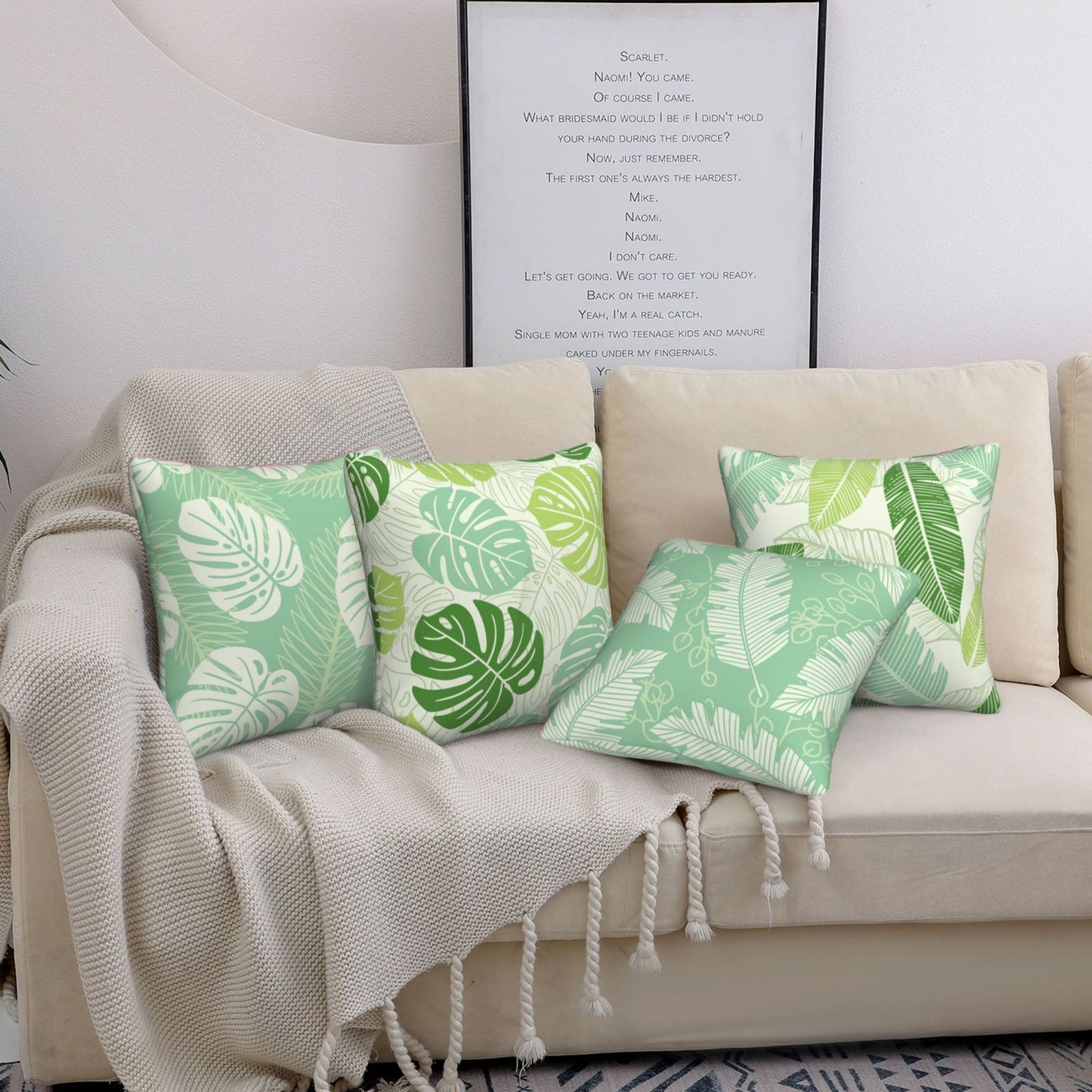 Tropical Cushion Covers 18x18 inch Set of 4 Green Leaves Pillow Covers for Sofa Couch