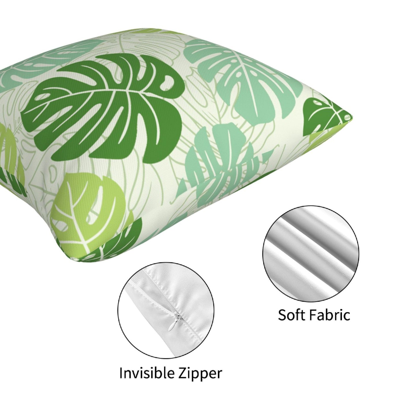 Tropical Cushion Covers 18x18 inch Set of 4 Green Leaves Pillow Covers for Sofa Couch
