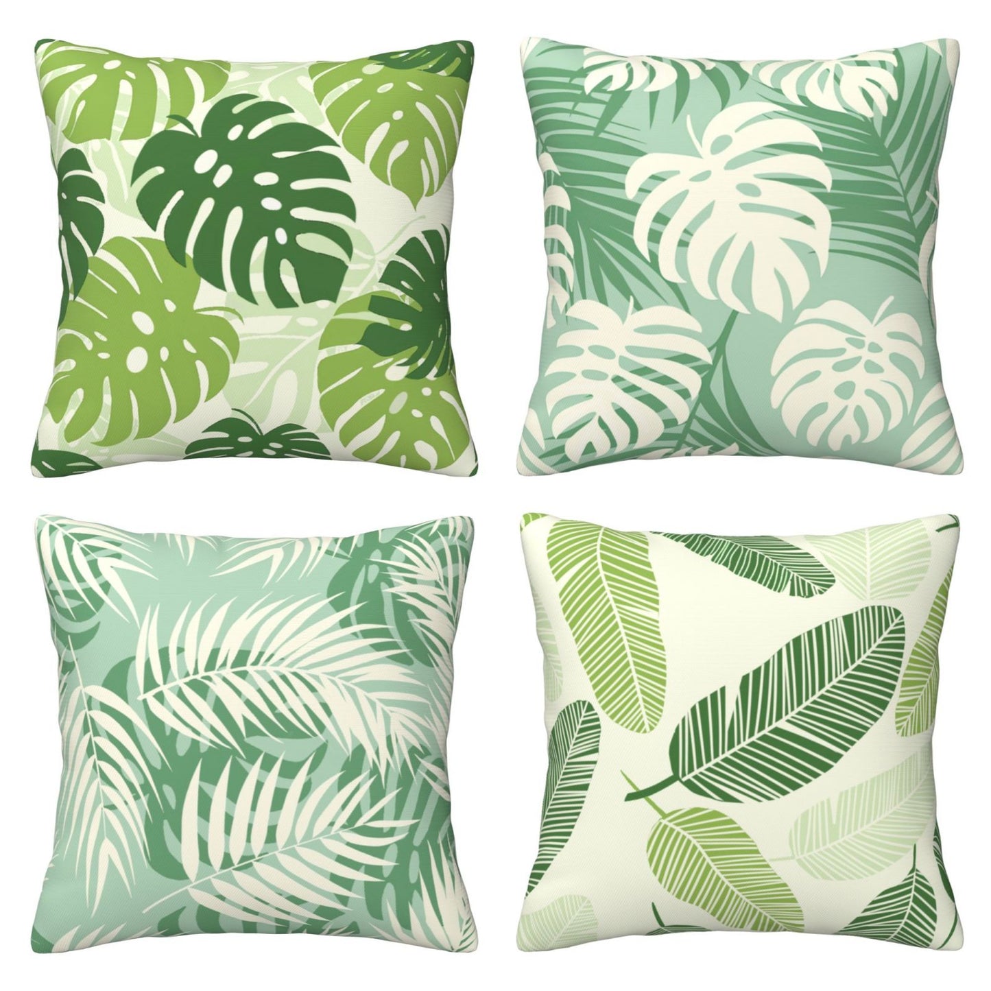Tropical Green Leaves Throw Pillow Covers 18x18 inch Set of 4 Botanical Cushion Covers