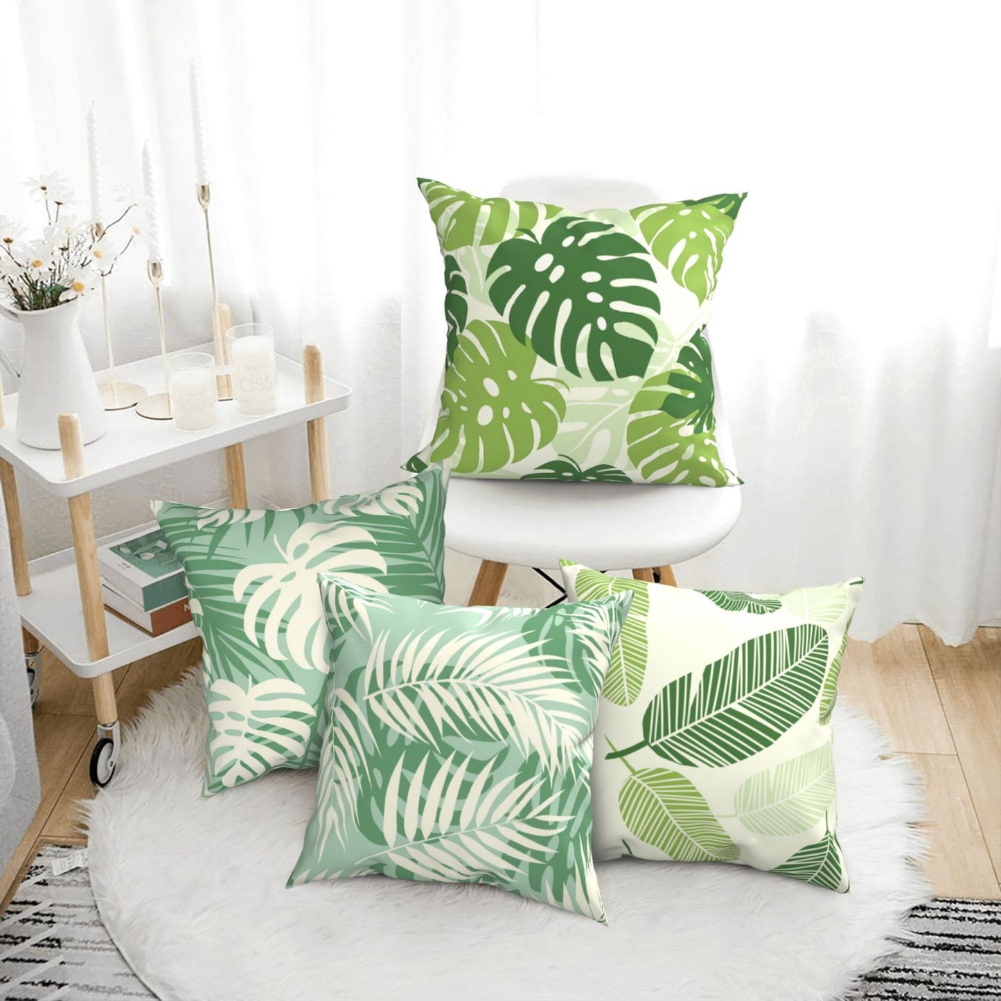 Tropical Green Leaves Throw Pillow Covers 18x18 inch Set of 4 Botanical Cushion Covers