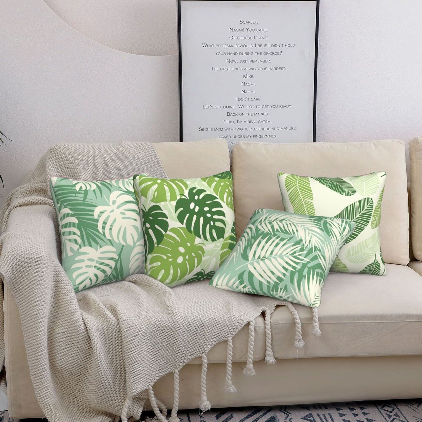 Tropical Green Leaves Throw Pillow Covers 18x18 inch Set of 4 Botanical Cushion Covers
