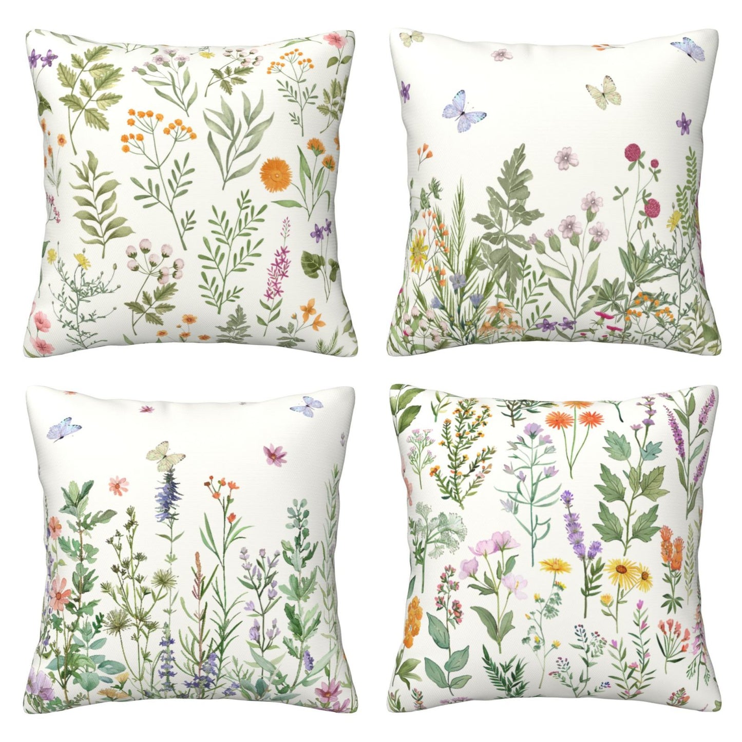 Botanical Throw Pillow Covers 18x18 inch Set of 4 Spring Floral Butterfly Decorative Cushion Covers for Sofa Couch