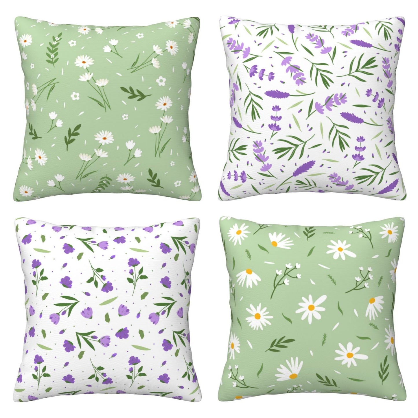 DHSZP-S4,HOSTECCO Spring Floral Throw Pillow Covers 18x18 inch Set of 4 Daisy Lavender Pillow Cases for Sofa Couch